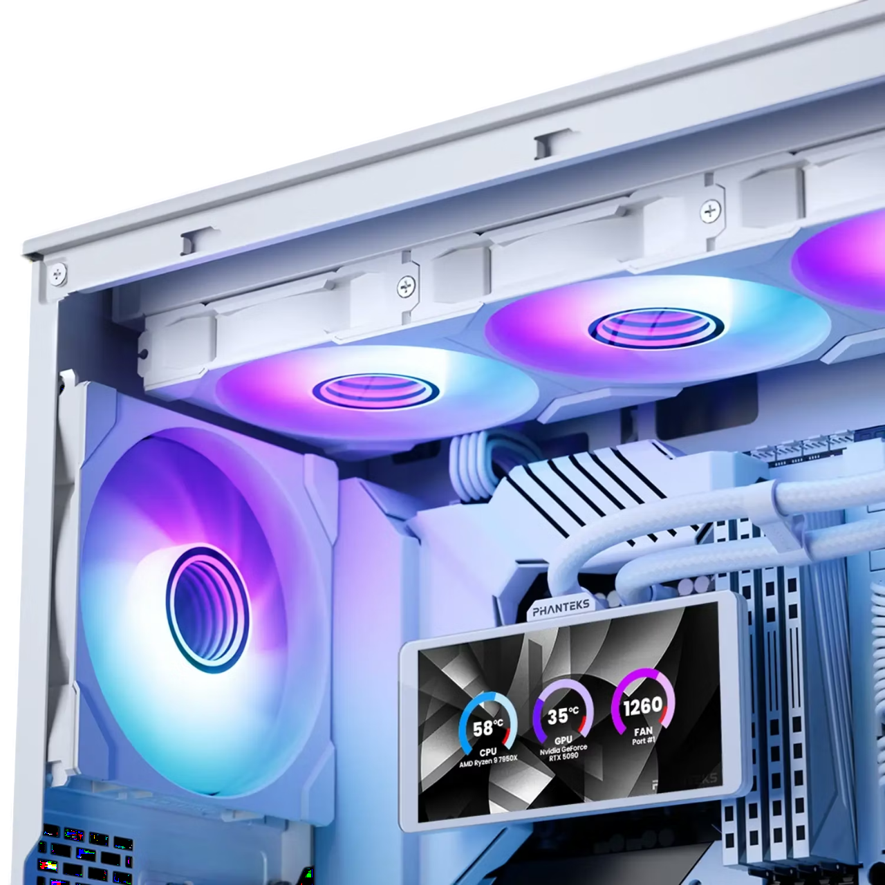 PC com Phanteks Glacier One 360M25 LCD AIO instalado