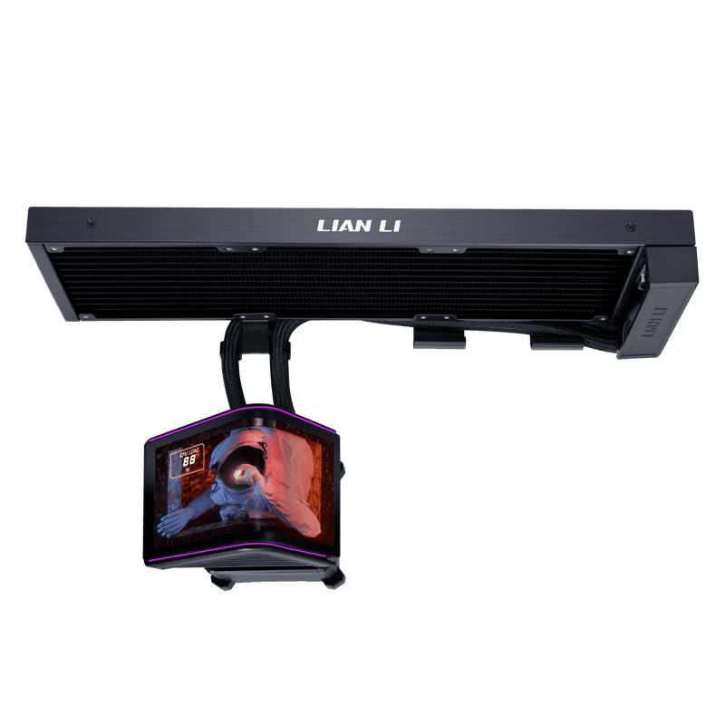 Vista lateral do Lian Li HydroShift II OLED Curved