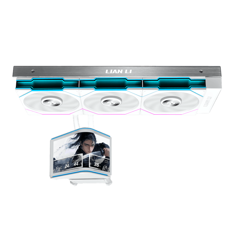 Vista lateral do Lian Li HydroShift II OLED Curved