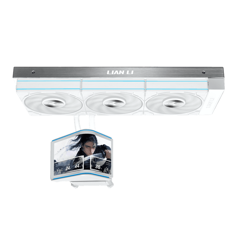 Vista lateral do Lian Li HydroShift II OLED Curved
