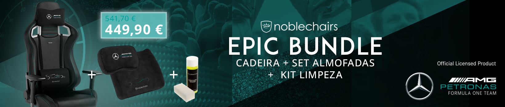 Picture of Compra já o Bundle noblechairs EPIC - Mercedes-Benz Edition + Set de Almofadas + Kit Limpeza