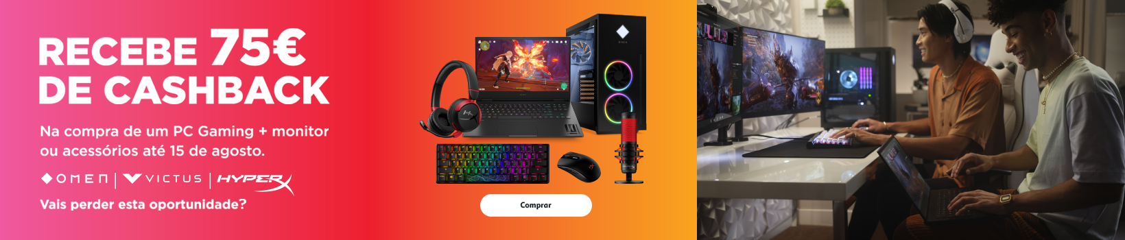 Recebe 75€ de cashback na compra de PC Gaming, monitor ou acessórios