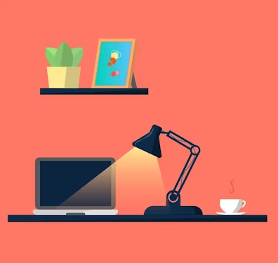 cartoon work from home set-up