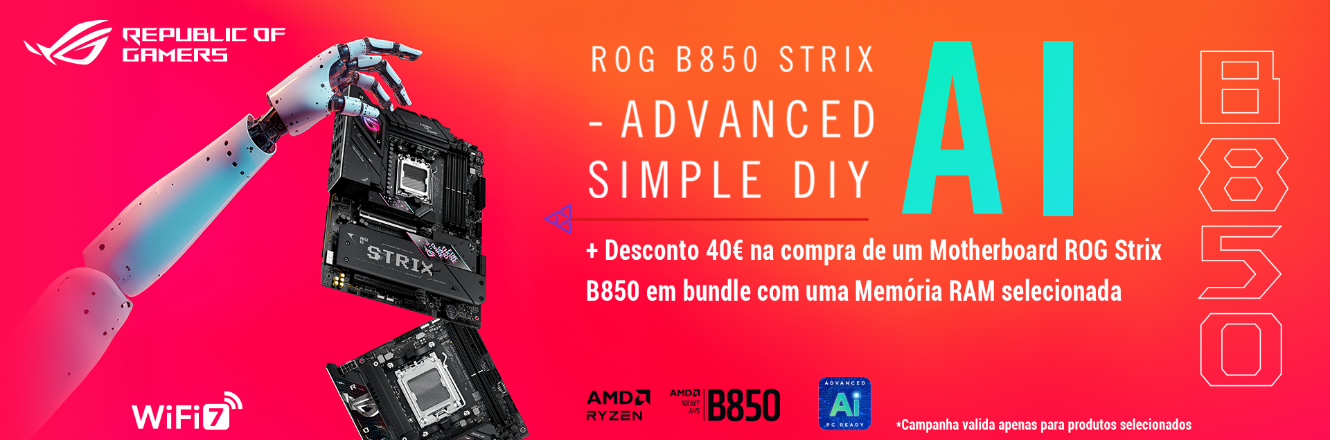 Desconto de 40€ na compra de um Motherboard ROG Stric em bundle com uma Memória RAM selecionada