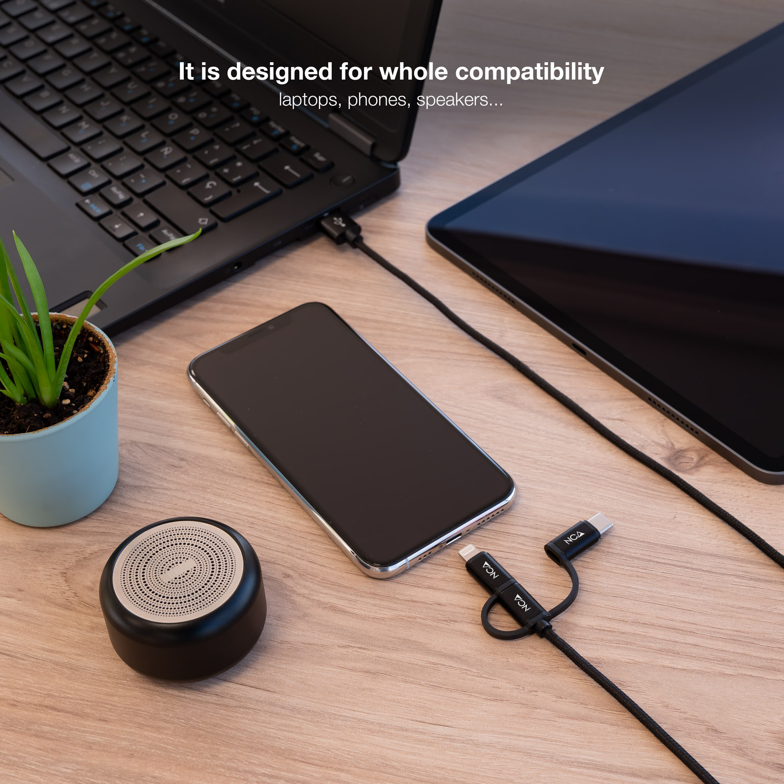 Nanocable - Cabo USB 3 em 1 Nanocable USB-A > 1x USB-C + 1x Micro-USB + 1x Lightning 1 M Preto
