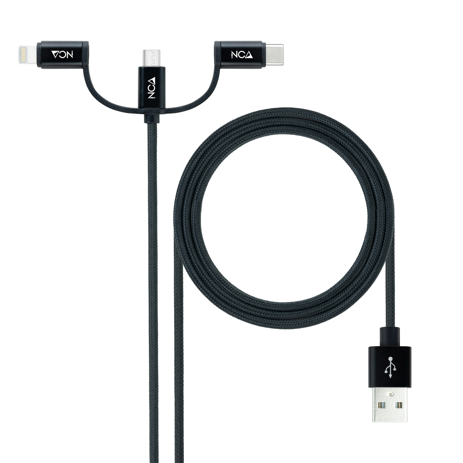 Picture of Picture of Cabo USB 3 em 1 Nanocable USB-A > 1x USB-C + 1x Micro-USB + 1x Lightning 1 M Preto