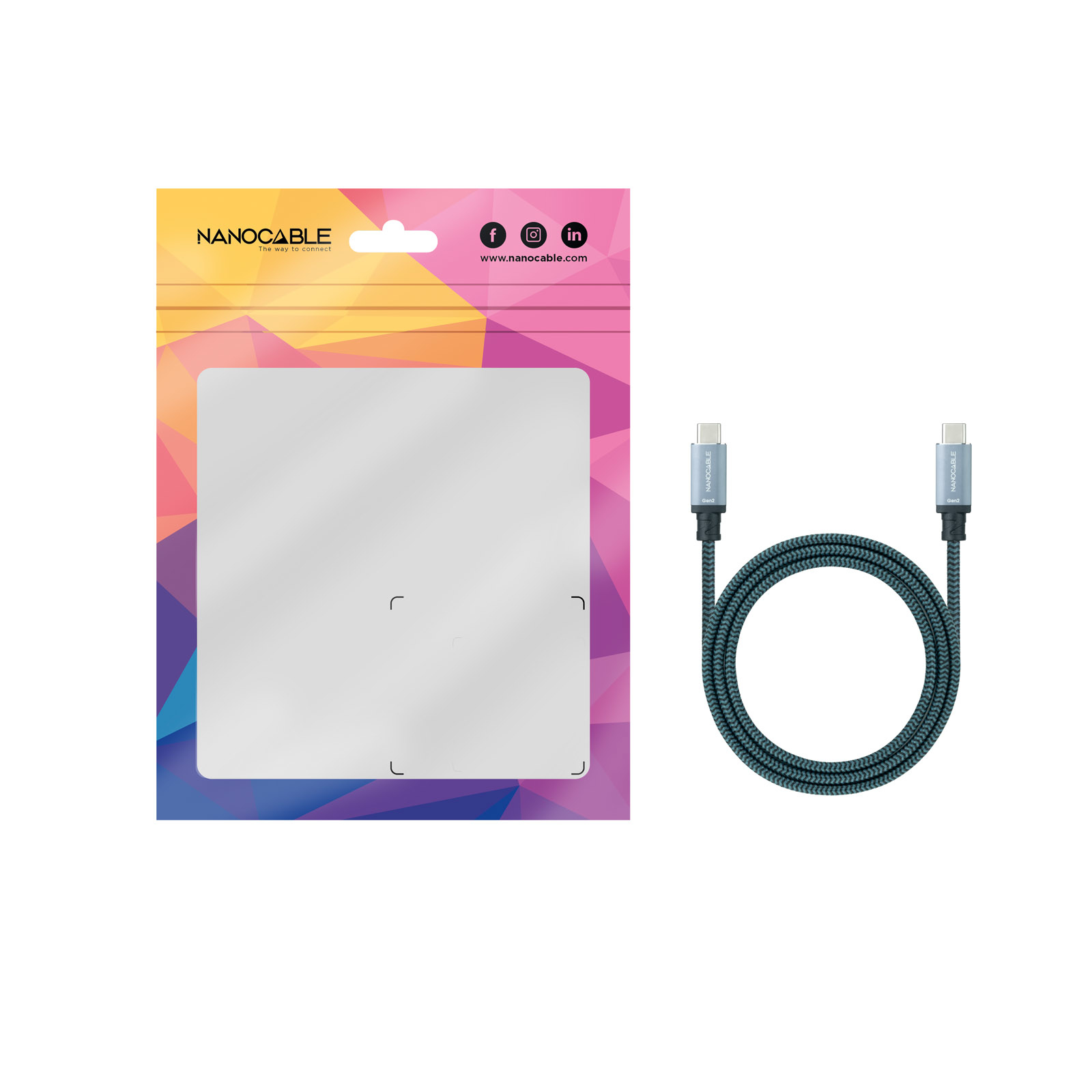 Nanocable - Cabo USB 3.2 Gen2x2 Nanocable 20Gbps 5A/100W 4K/60HZ USB-C M/M 0.5 M Cinzento/Preto
