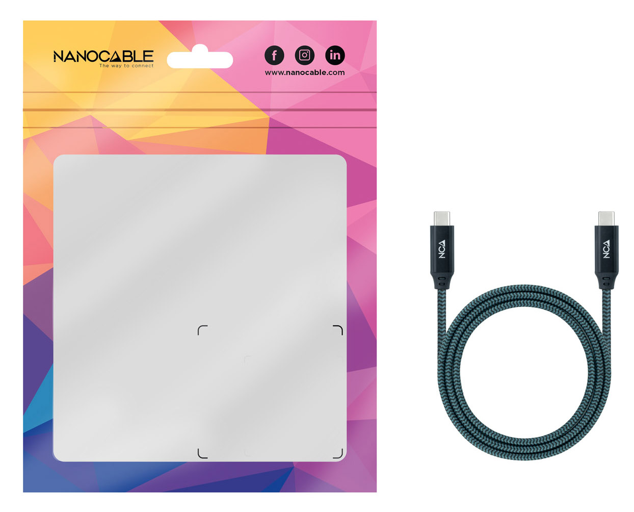 Picture of Picture of Cabo USB 3.2 Gen2x2 Nanocable 20Gbps 5A/100W 4K@60Hz USB-C M/M 0.5 M Cinzento/Preto