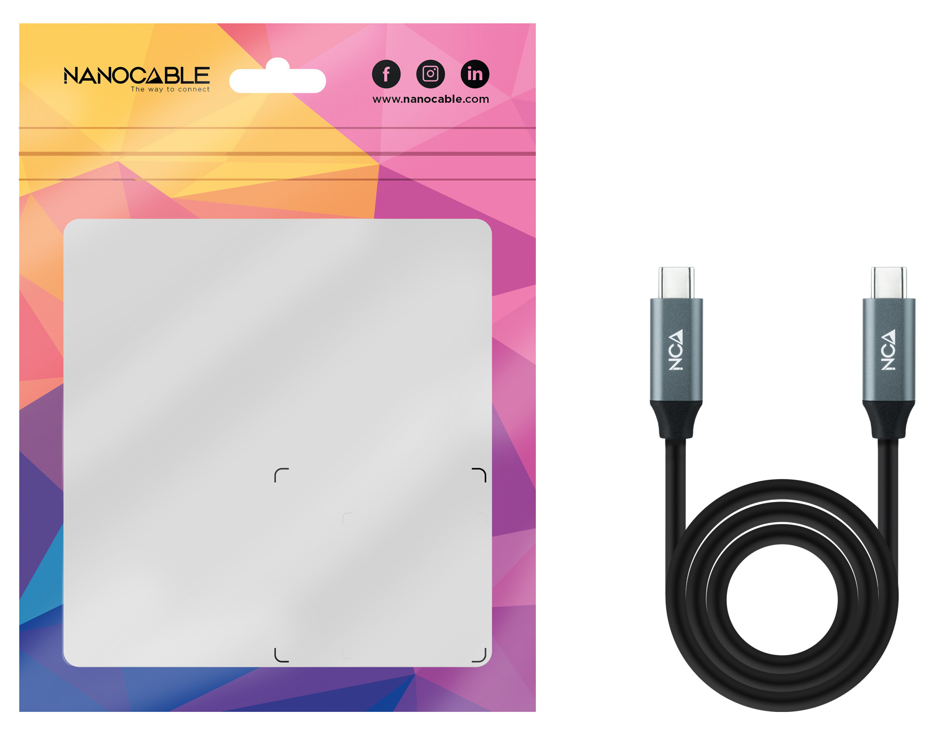 Nanocable - Cabo USB 3.2 Gen2x2 Nanocable 20Gbps 5A/100W 4K@60Hz USB-C M/M 1.5 M Preto