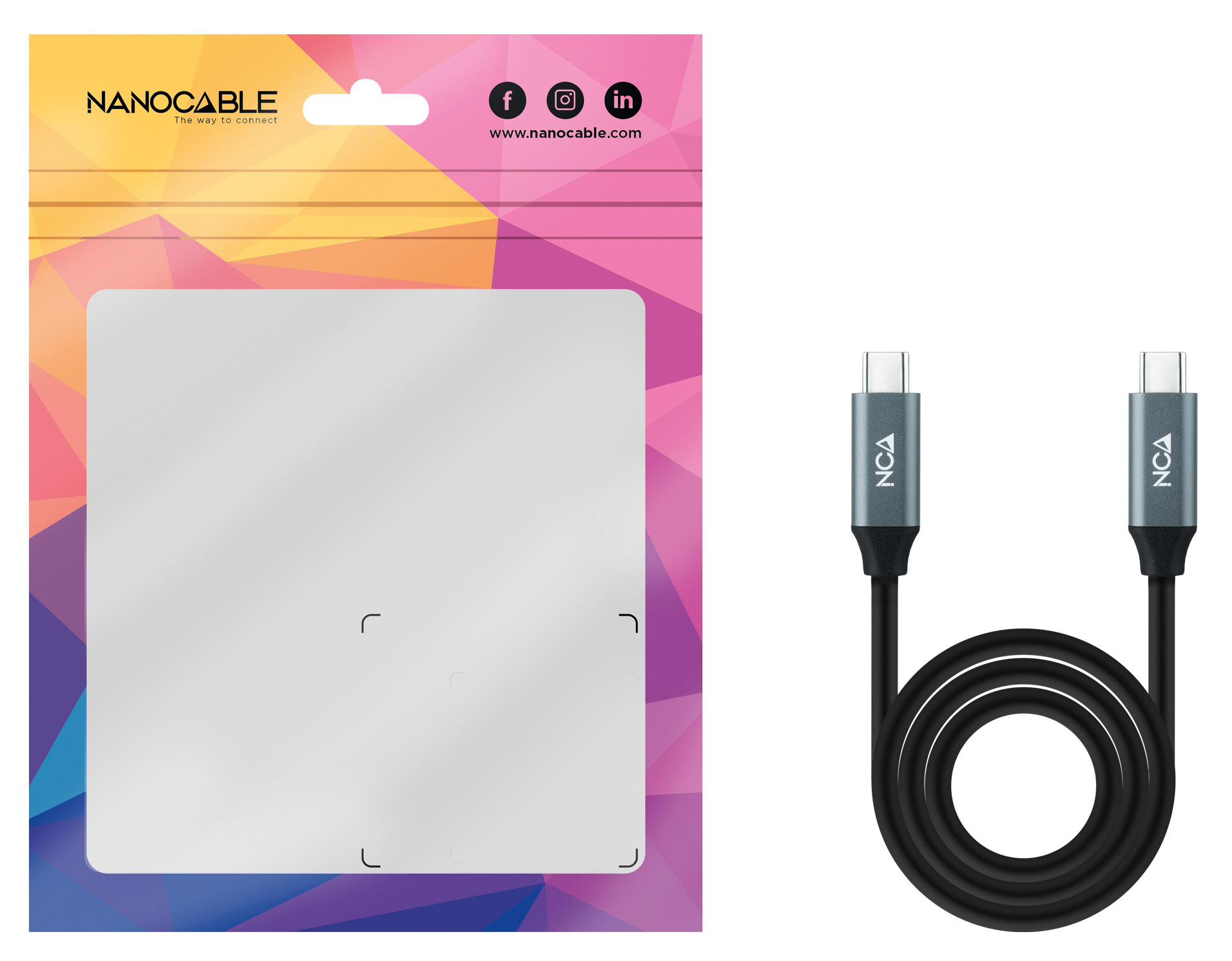 Nanocable - Cabo USB 3.2 Gen2x2 Nanocable 20Gbps 5A/100W 4K@60Hz USB-C M/M 1 M Preto