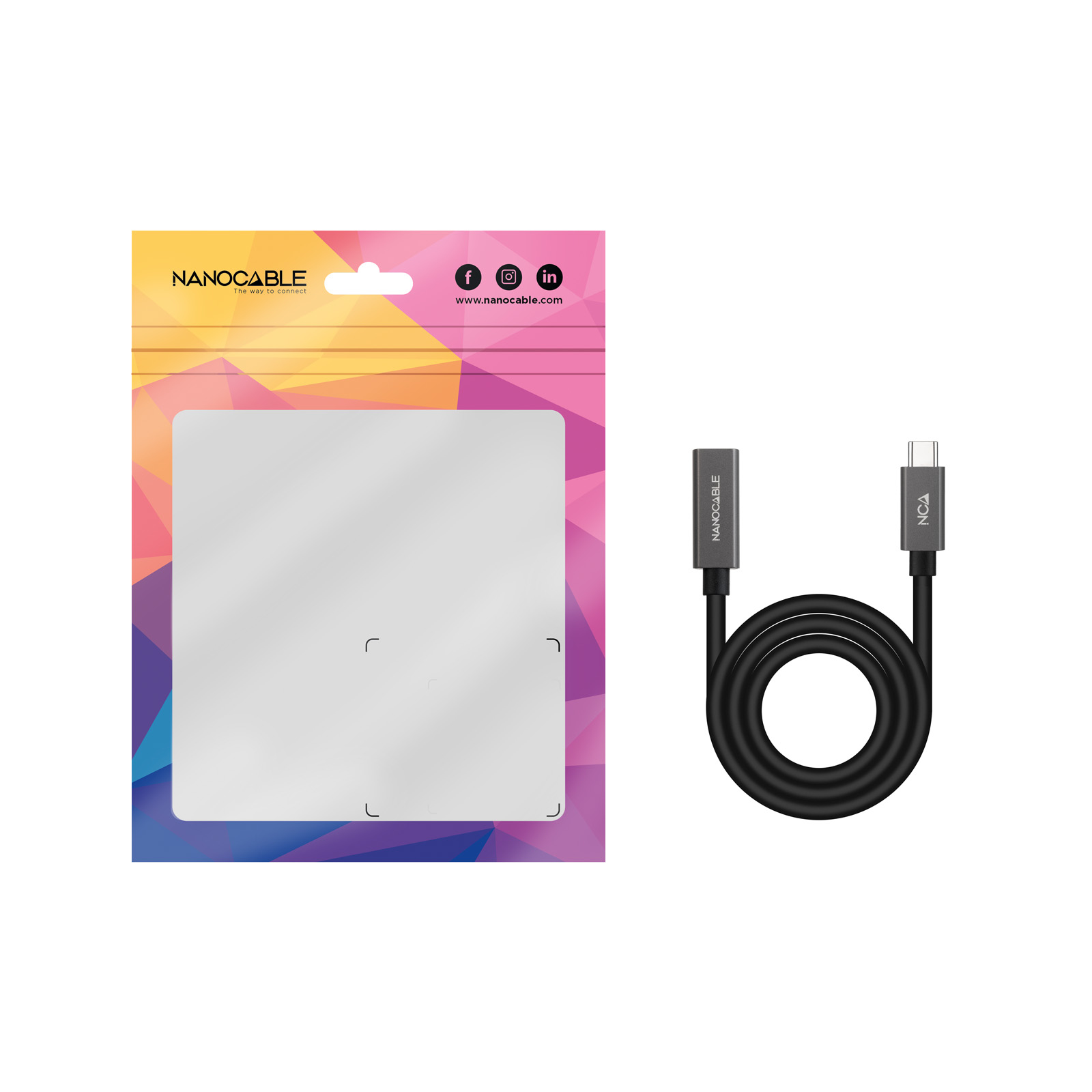Nanocable - Cabo USB 3.2 Gen2x2 Nanocable 4K/60Hz USB-C M/F 0.5 M