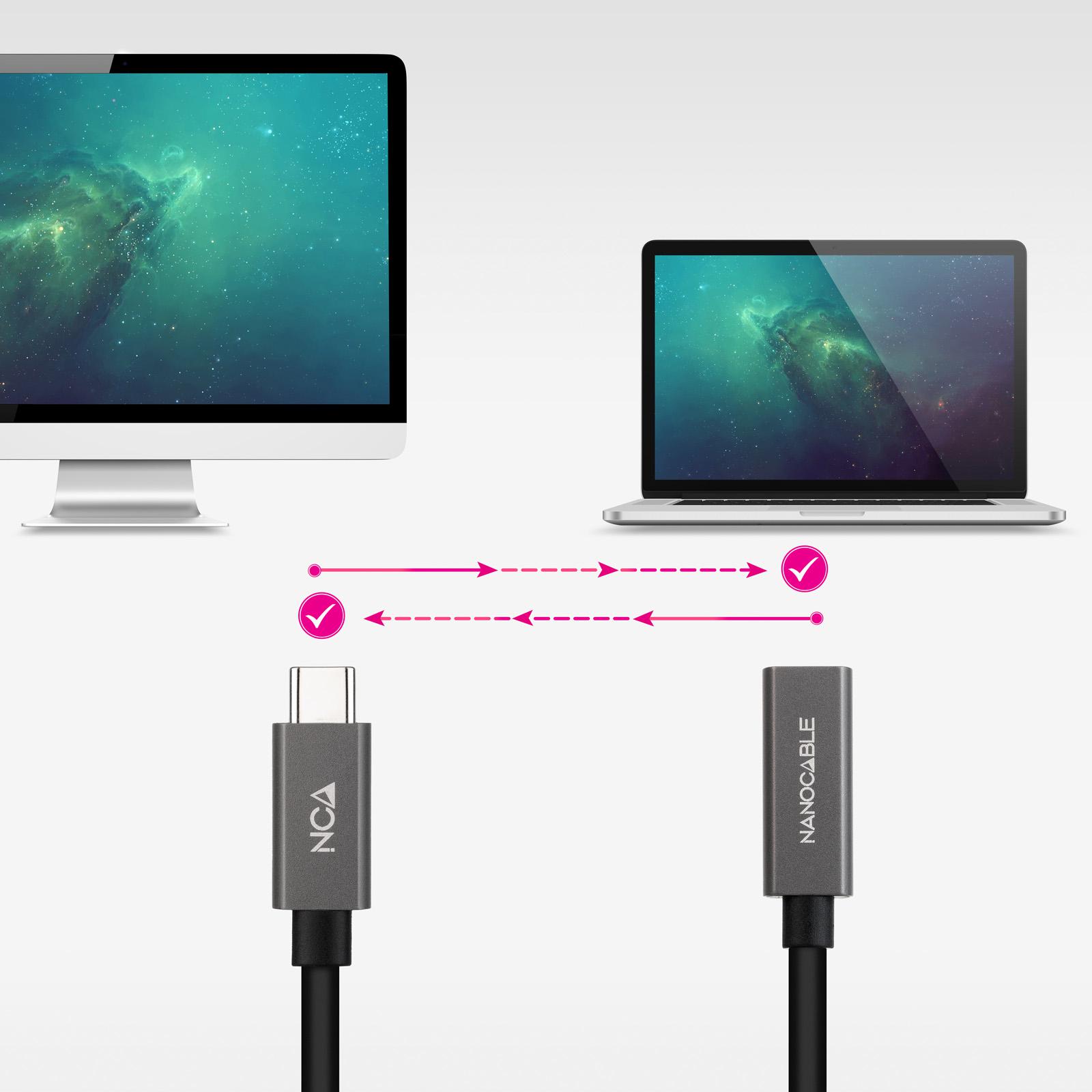 Nanocable - Cabo USB 3.2 Gen2x2 Nanocable 4K/60Hz USB-C M/F 1.5 M