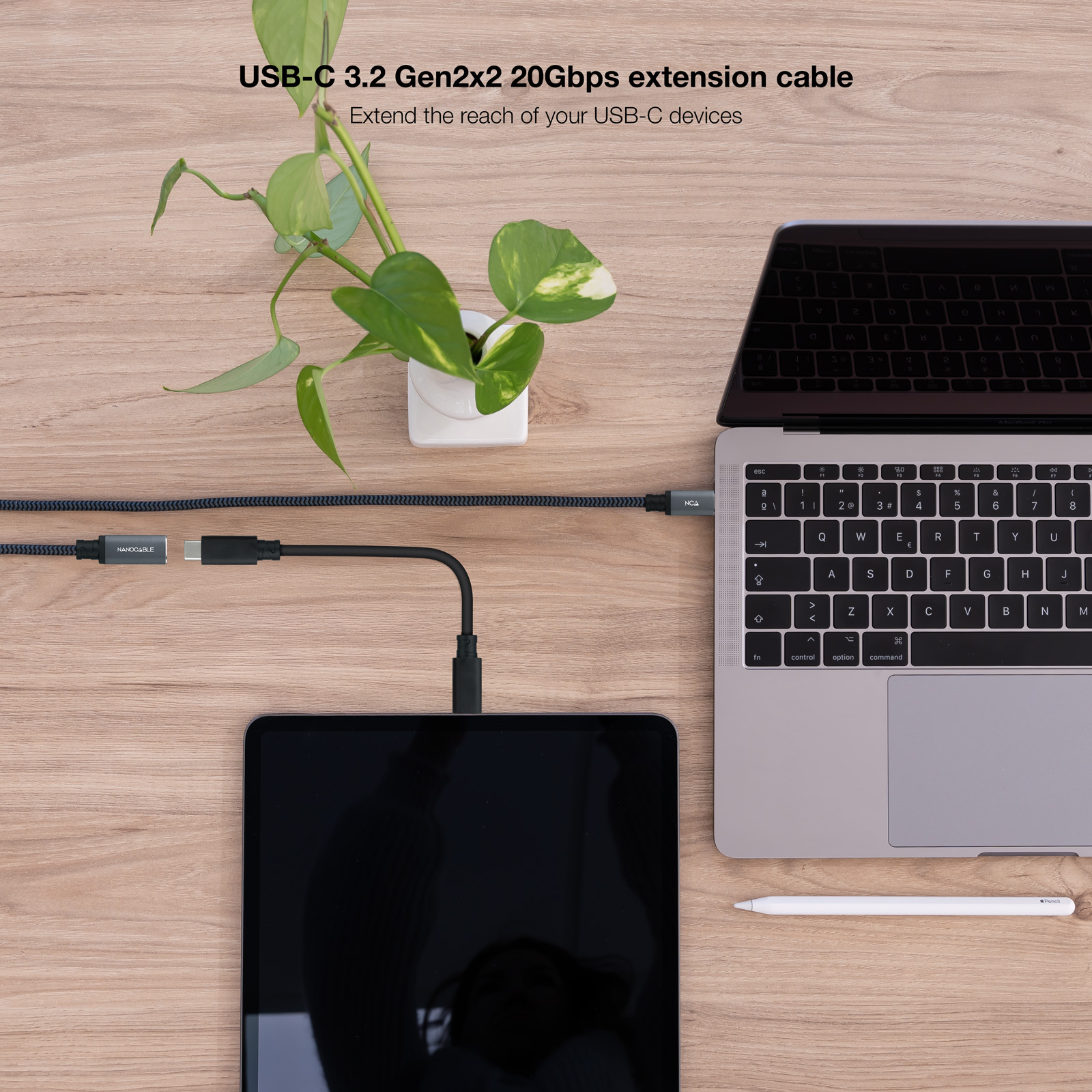 Nanocable - Cabo USB 3.2 Gen2x2 Nanocable 100W 4K/60Hz USB-C M/F 1.5 M