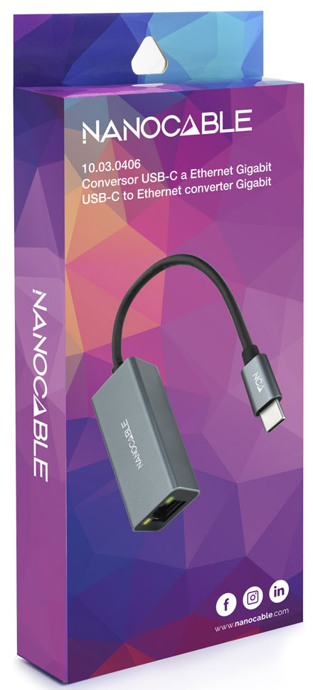 Nanocable - Adaptador Gigabit Nanocable USB-C a Ethernet Gigabit 10/100/1000 Mbps 15 CM Cinzento