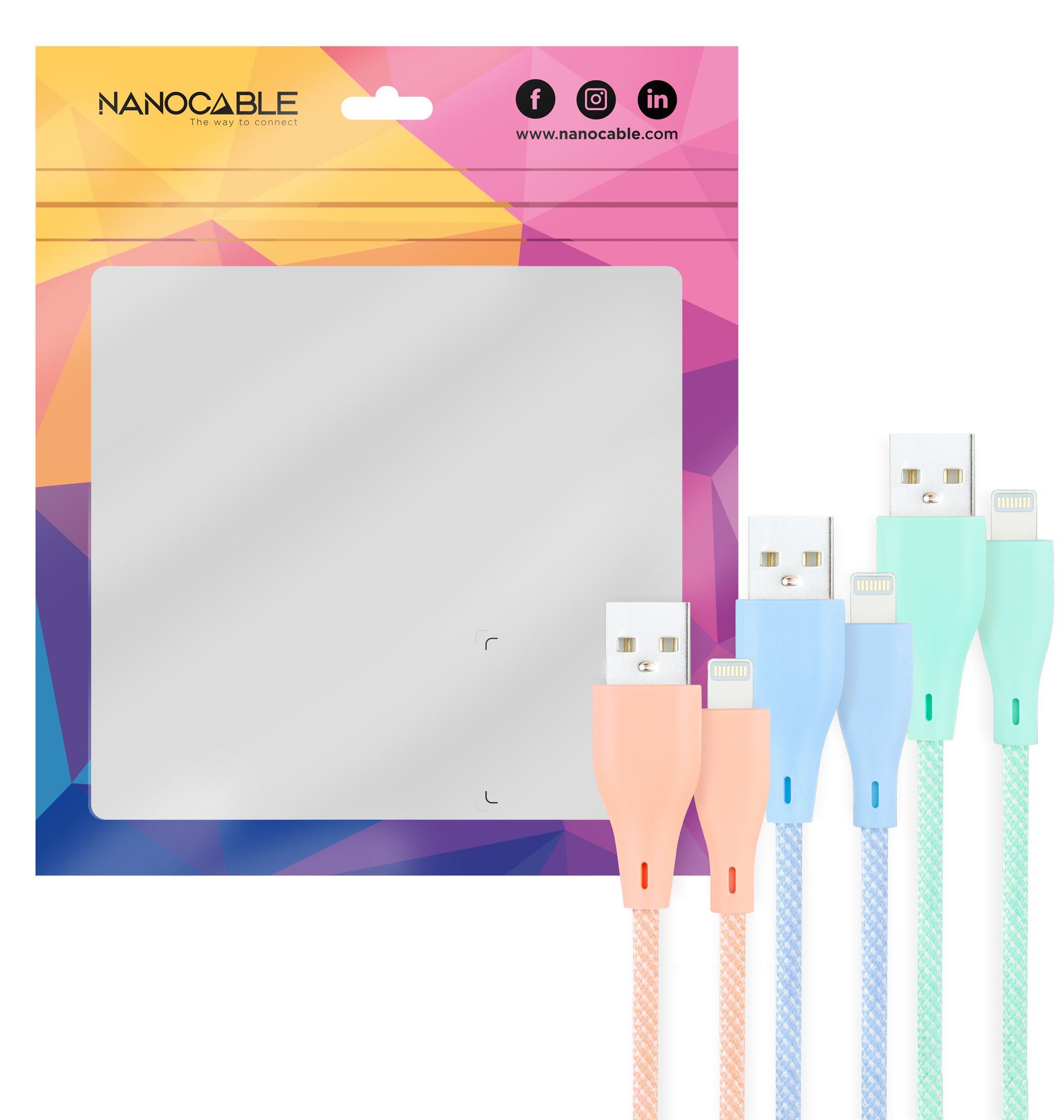 Picture of Picture of Cabos Lightning Nanocable Lightning > USB A/M Coiled 1M (Pack 3 Rosa, Azul e Verde)
