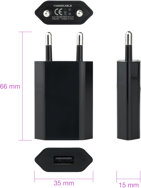 Nanocable - Mini Carregador USB Nanocable 5V/1A Preto