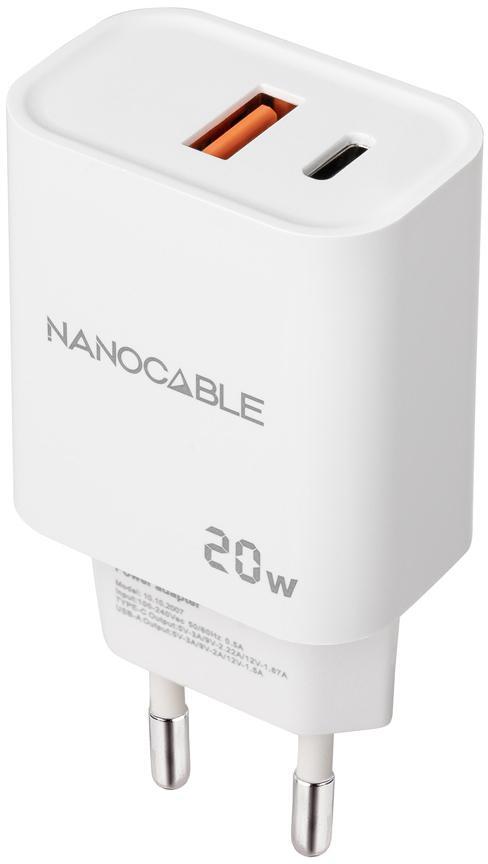 Picture of Picture of Carregador Nanocable USB-C/PD + USB-A/QC 20W Branco