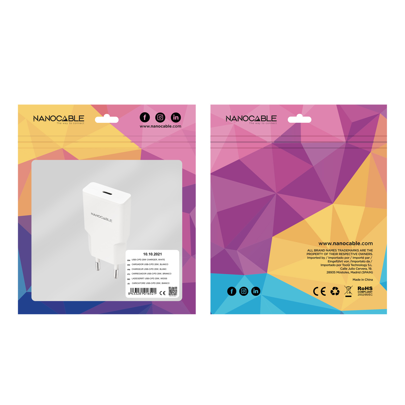 Nanocable - Carregador Nanocable USB-C/PD 20W, Branco