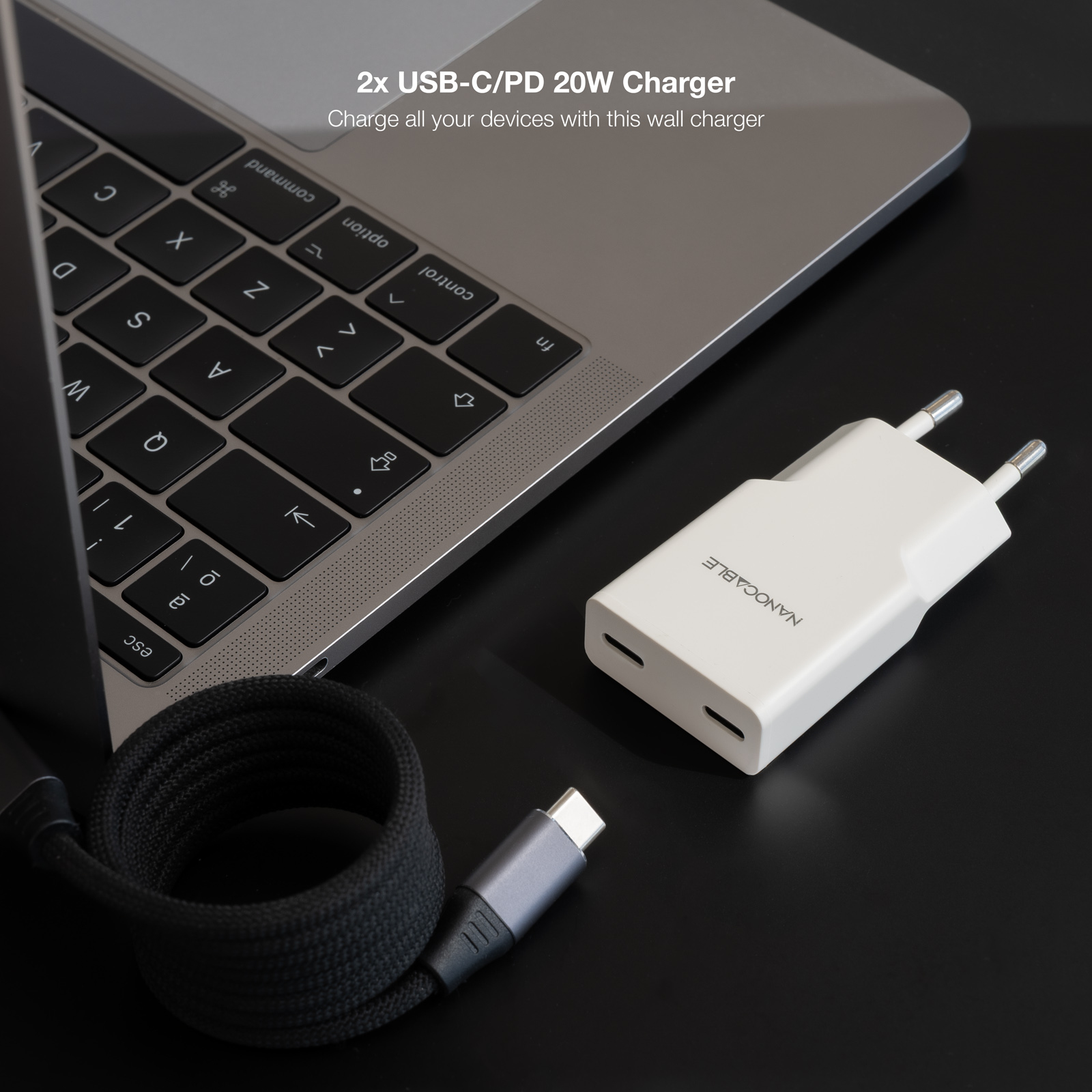 Nanocable - Carregador Nanocable 2xUSB-C/PD 20W, Branco