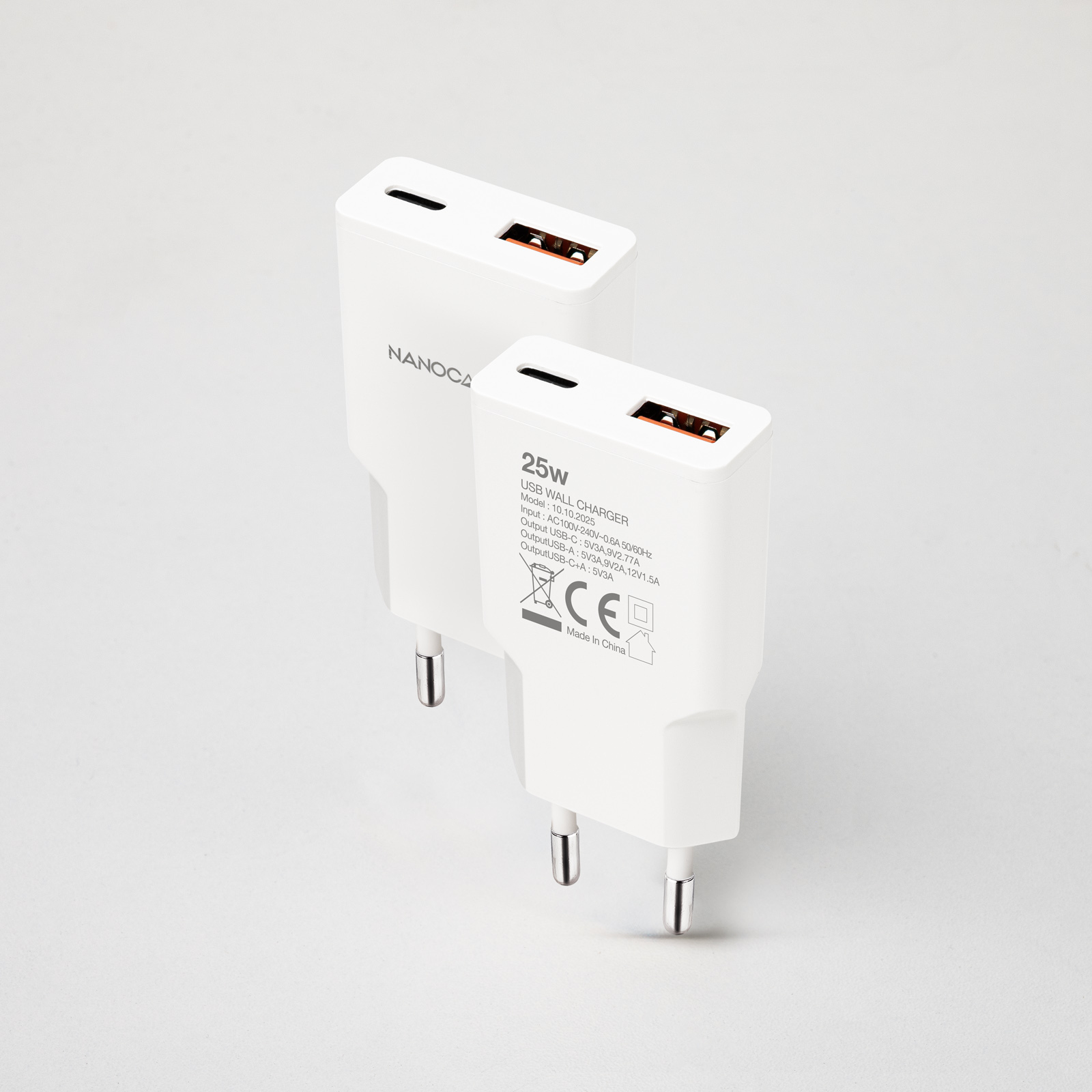 Nanocable - Carregador Nanocable USB-C/PD + USB-A/QC 25W, Branco