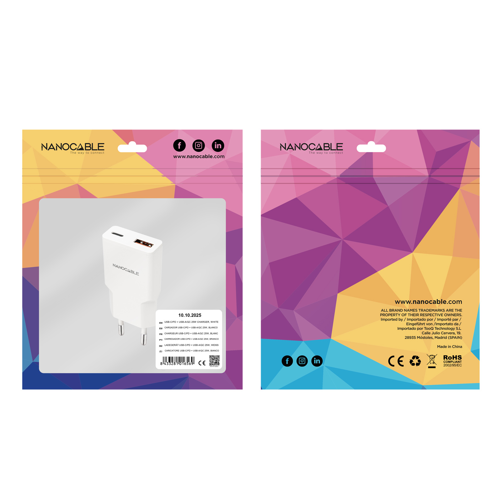 Nanocable - Carregador Nanocable USB-C/PD + USB-A/QC 25W, Branco