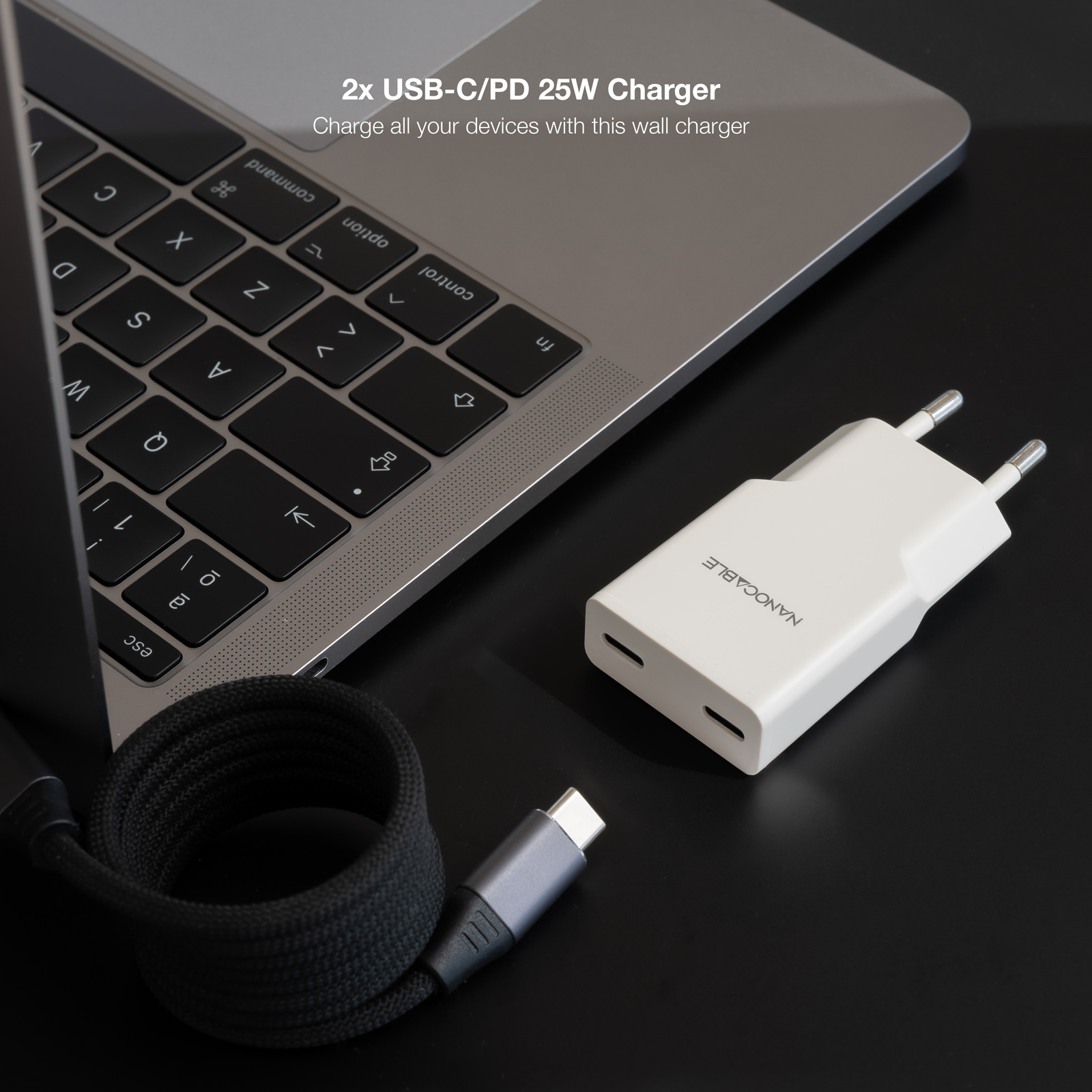 Nanocable - Carregador Nanocable 2xUSB-C/PD 25W, Branco