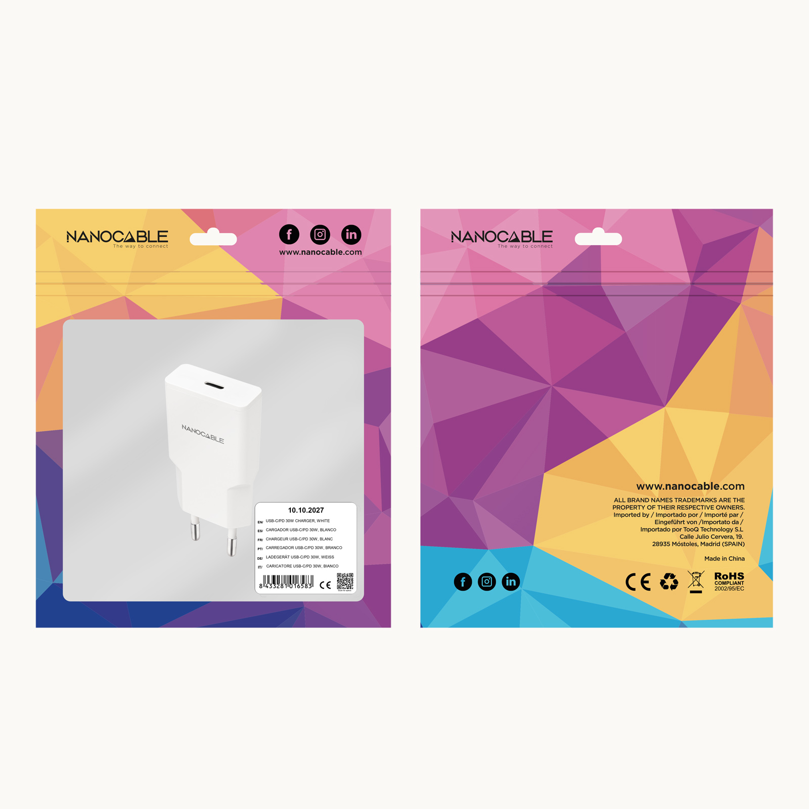 Nanocable - Carregador Nanocable USB-C/PD 30W, Branco