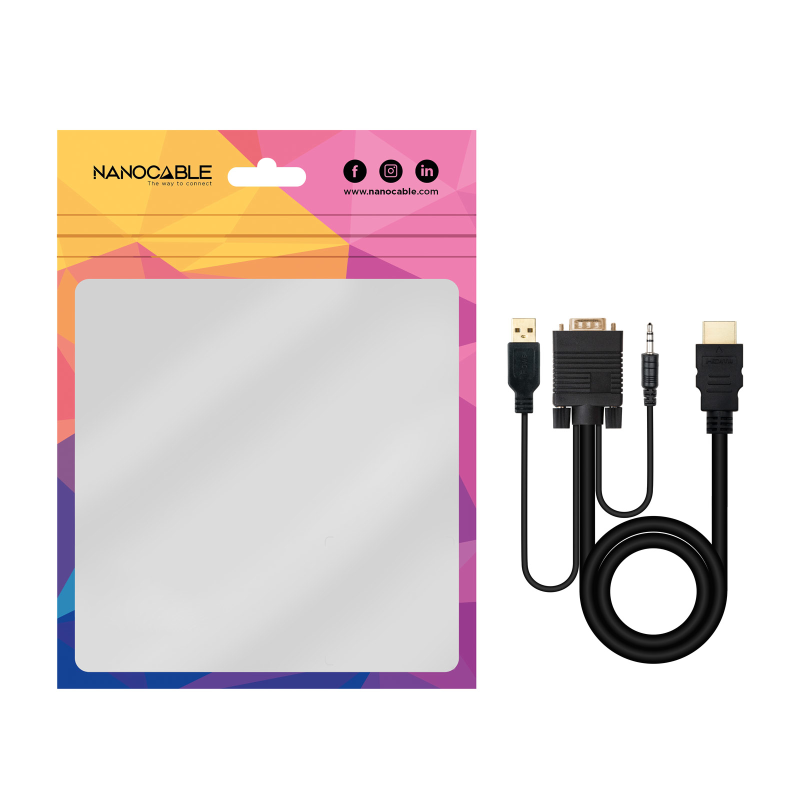 Nanocable - Cabo Conversor Nanocable HDMI > VGA + Jack 3.5 + USB-A 1.8M Preto