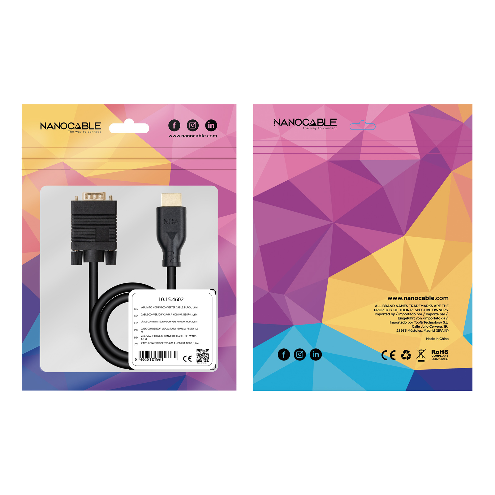 Nanocable - Cabo Conversor Nanocable VGA/M a HDMI/M, Preto, 1,8M