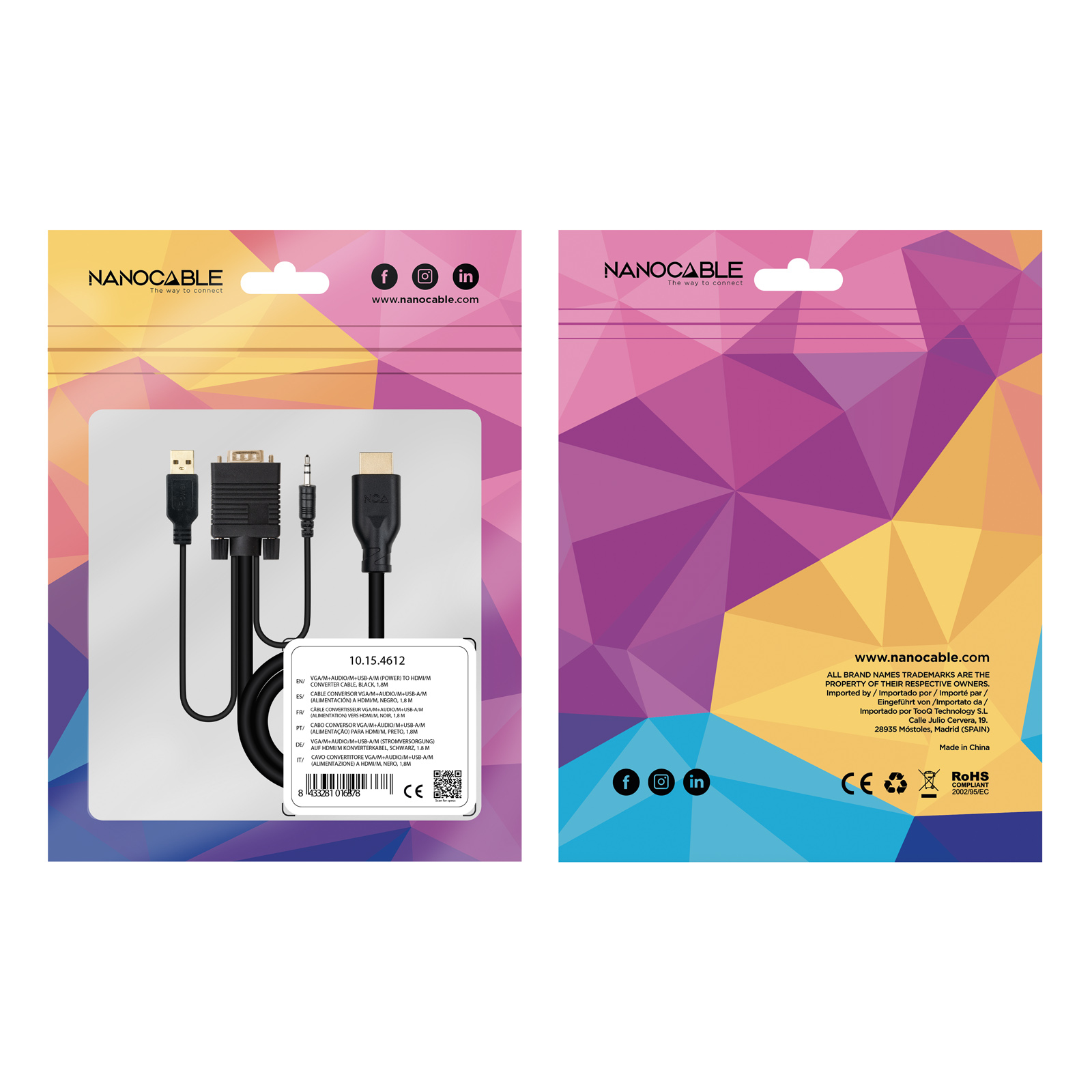 Nanocable - Cabo Conversor Nanocable VGA/M+AUDIO/M+USB-A/M-HDMI/M,1.8M