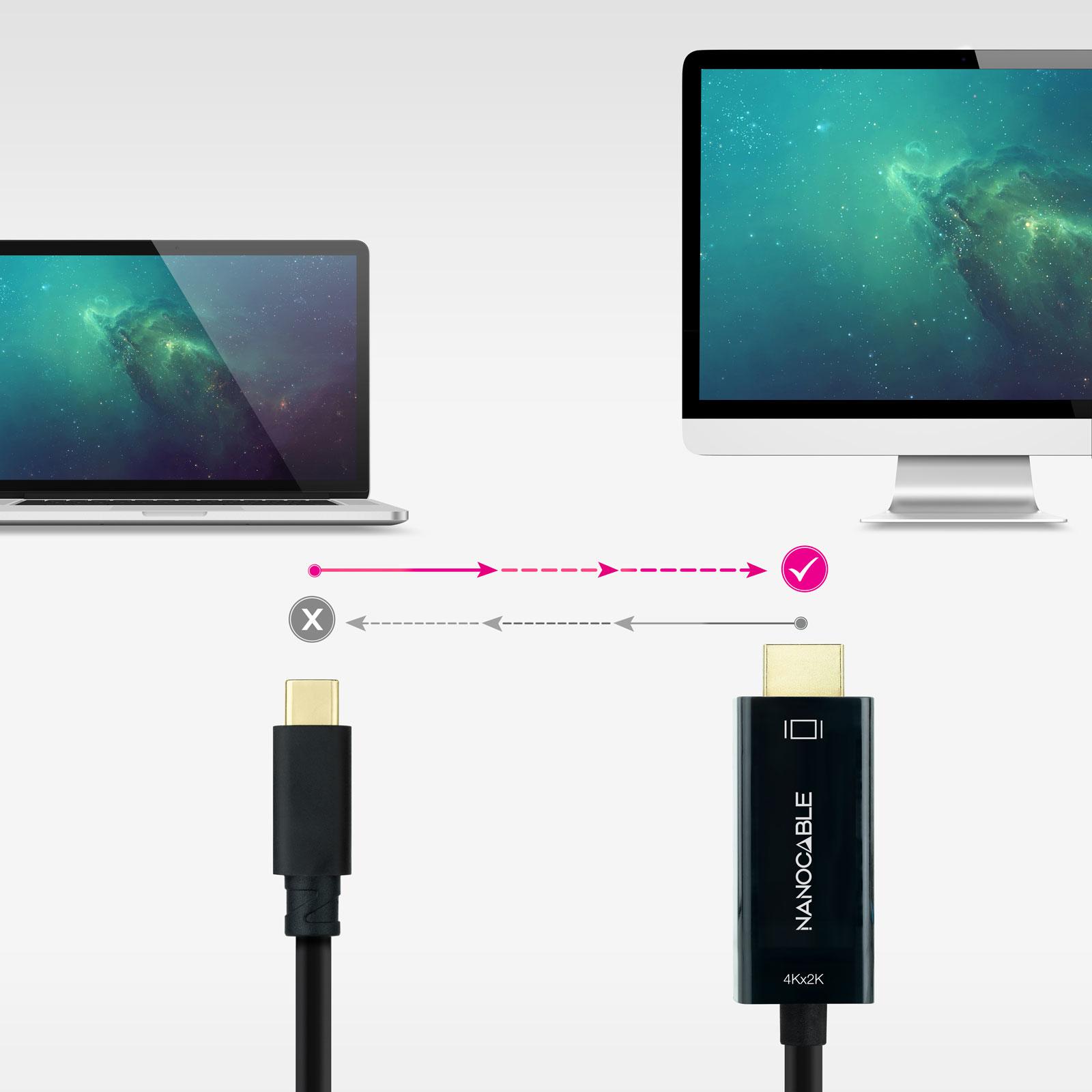 Nanocable - Cabo Conversor Nanocable USB-C > HDMI 1.4 4K@30HZ 3 M Preto