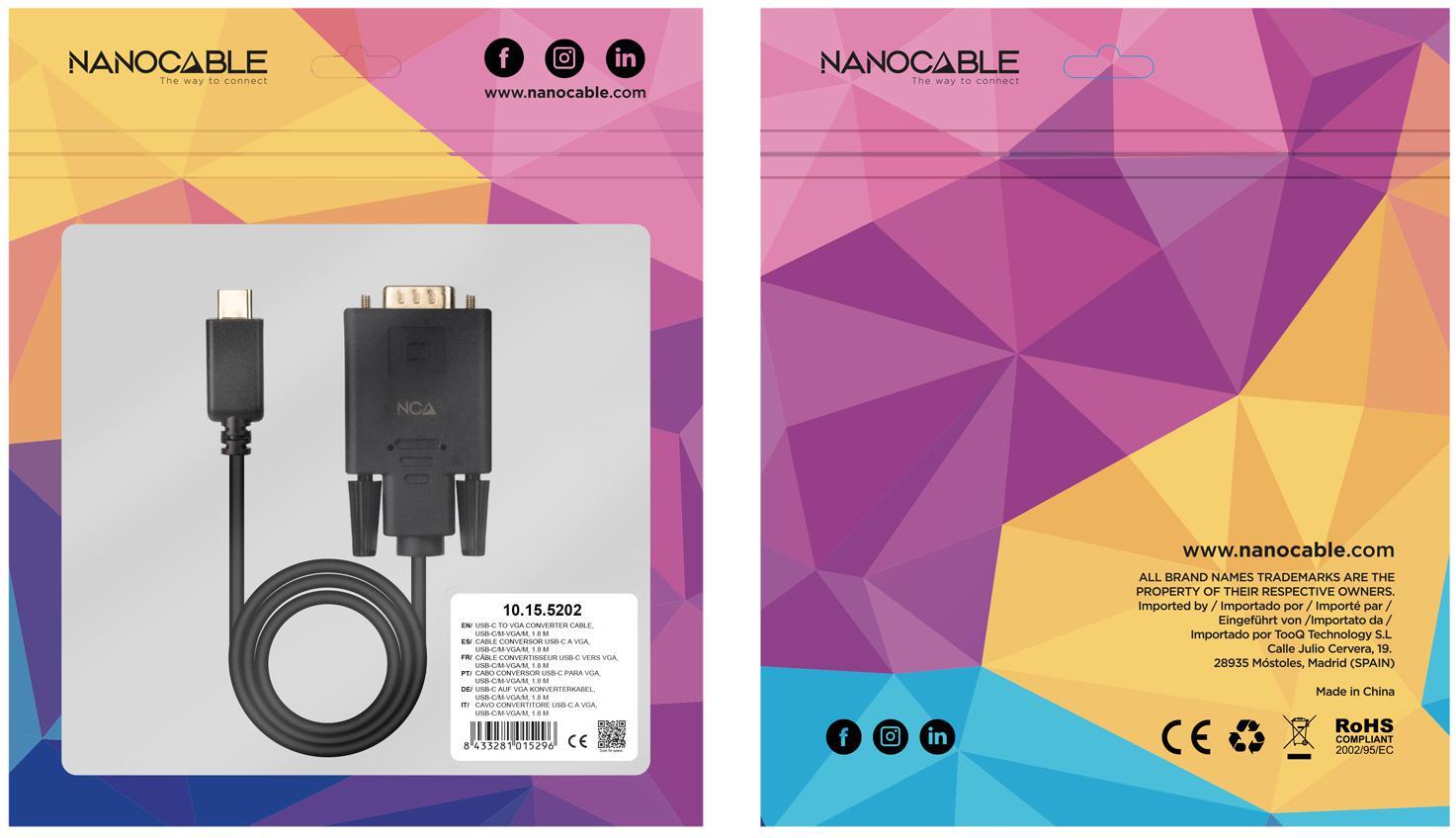 Nanocable - Cabo Conversor Nanocable USB-C > VGA 1.8 M Preto