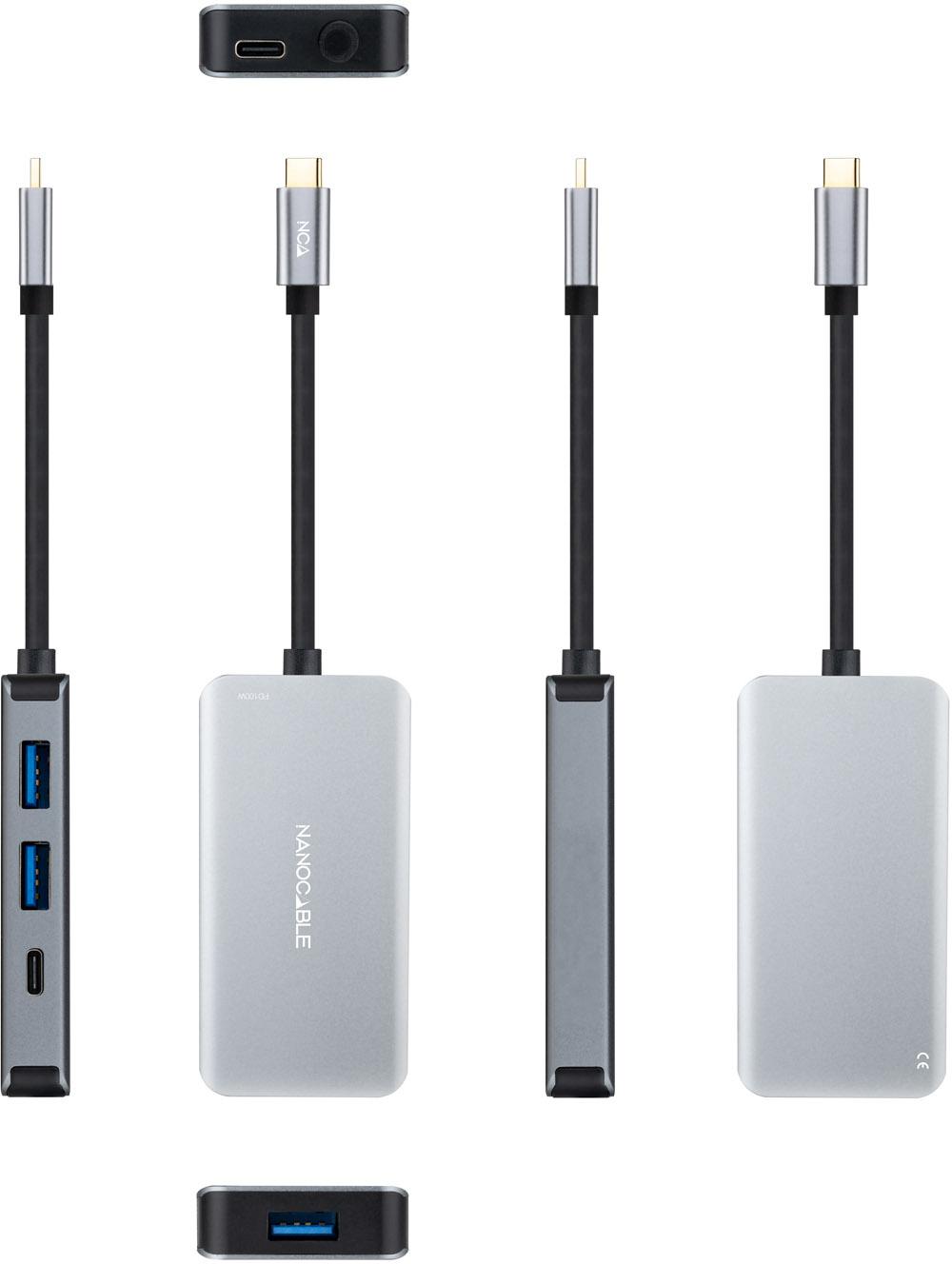 Nanocable - Hub USB-C Nanocable 3x USB-A + USB-C + USB-C PD (100W) 15 CM Aluminio