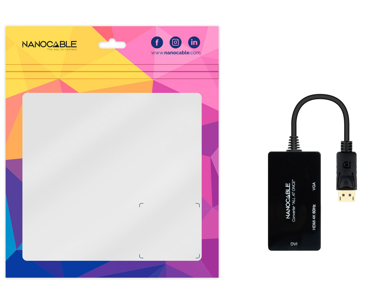 Nanocable - Adaptador Nanocable DisplayPort > HDMI / DVI / VGA 20 CM Preto