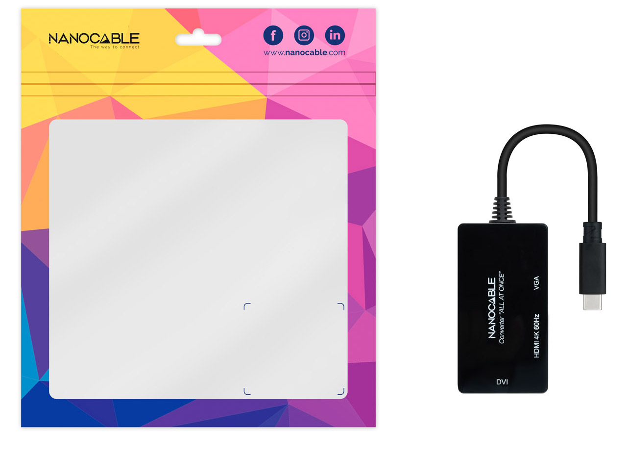 Nanocable - Adaptador Nanocable USB-C > HDMI / DVI / VGA 20 CM Preto