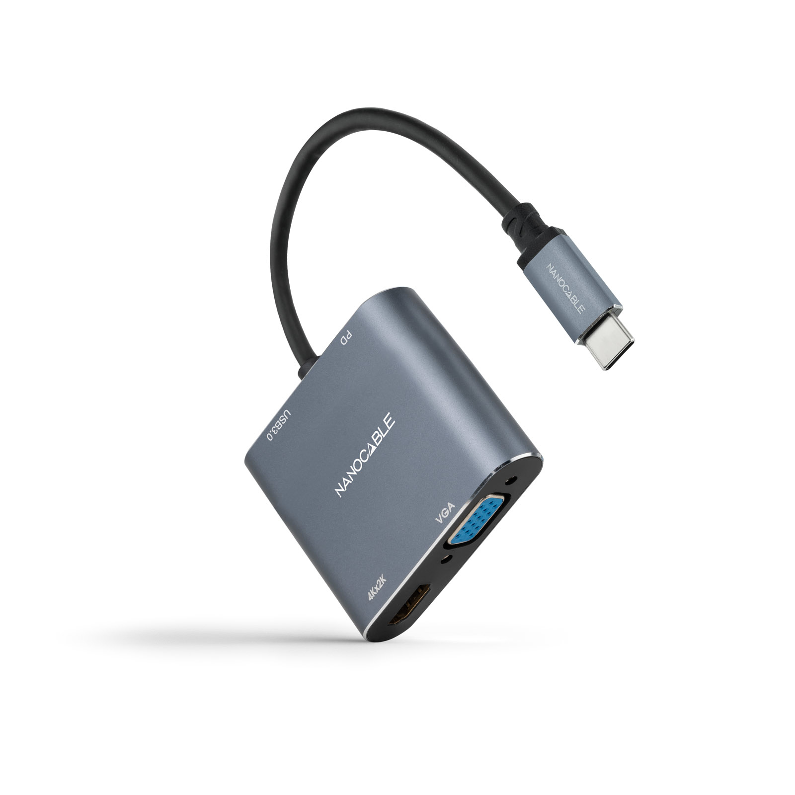 Picture of Picture of Adaptador Nanocable USB-C > HDMI + VGA + USB3.0 + USB-C (PD 60W) 15CM Cinzento Compatível c/ Thunderbolt 3