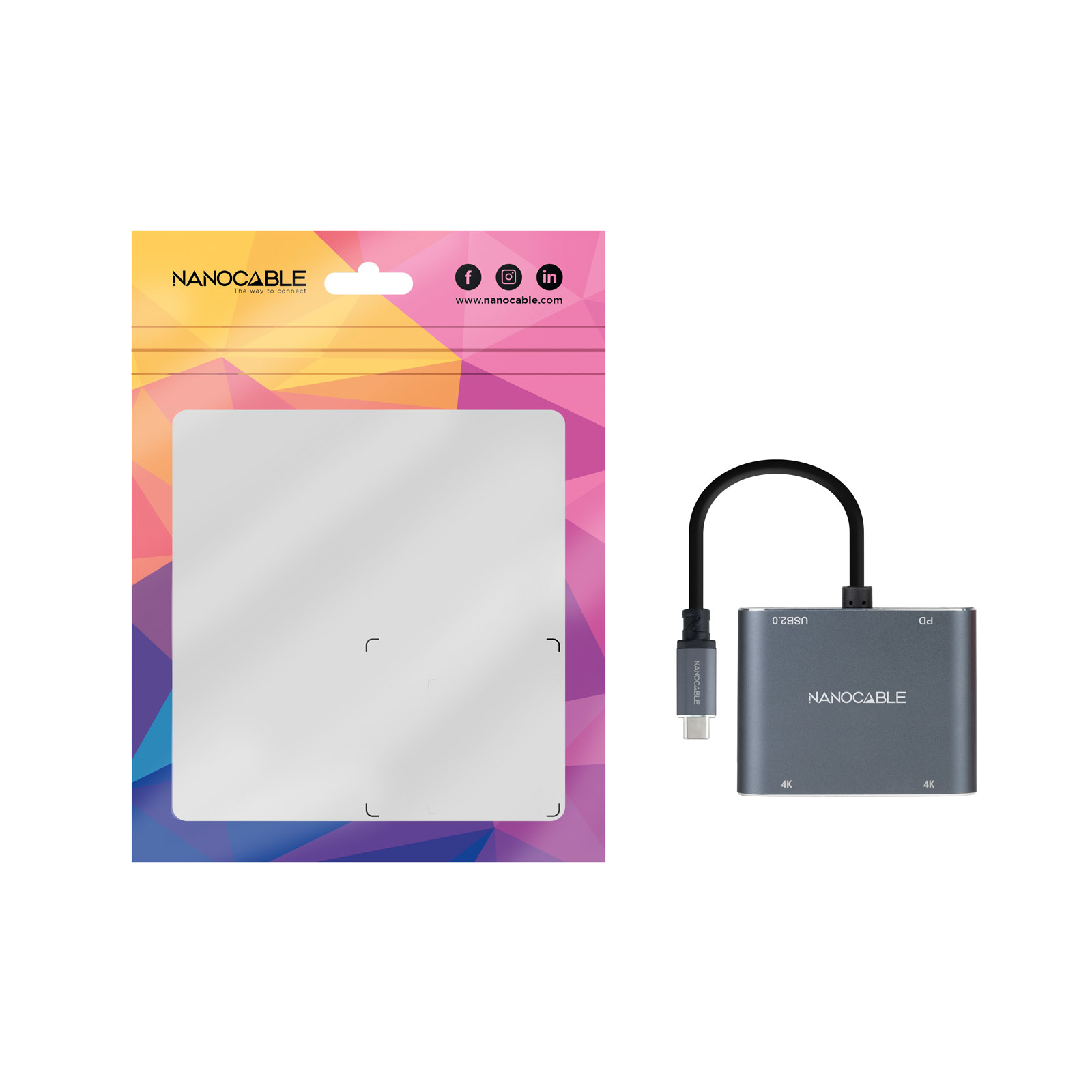 Nanocable - Adaptador Nanocable USB-C > 2xHDMI + USB2.0 + USB-C (PD60W) Compatível c/ Thunderbolt 3
