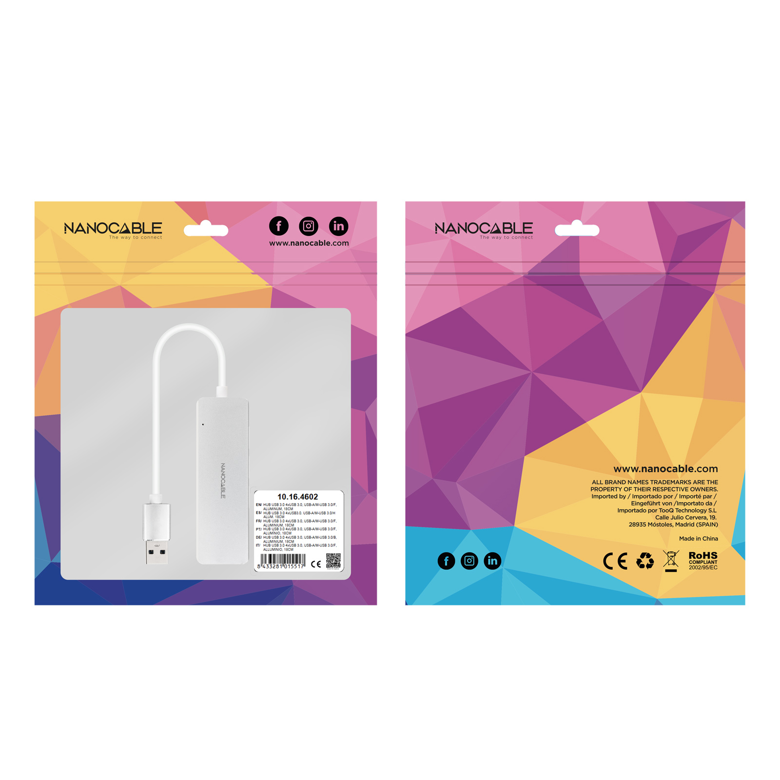 Nanocable - Hub Nanocable USB 3.0 4xUSB3.0. USB-A/M-USB 3.0/H ALUM. 18CM