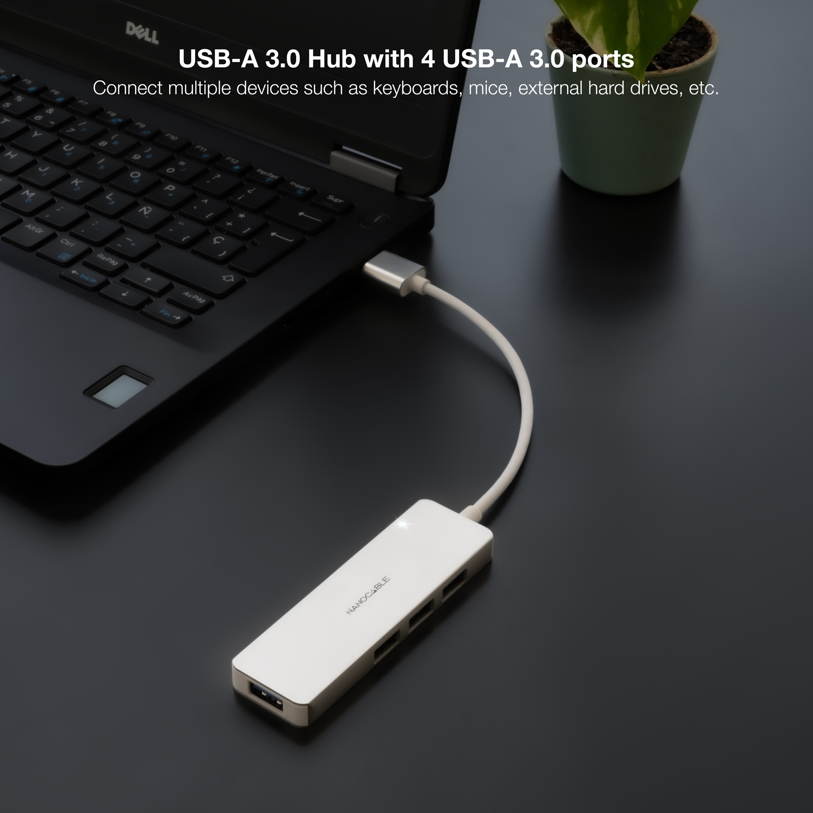 Nanocable - Hub Nanocable USB 3.0 4xUSB3.0. USB-A/M-USB 3.0/H ALUM. 18CM