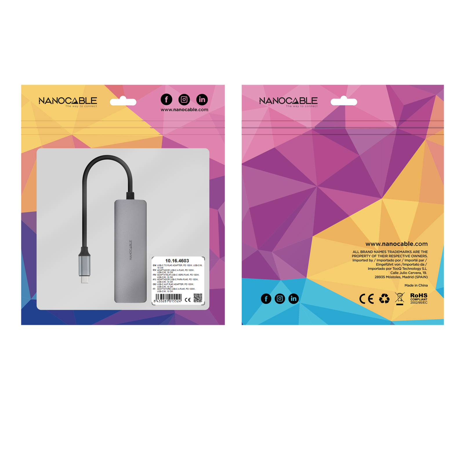 Nanocable - Hub Conversor Nanocable USB-C A RJ45, PD 100W, USB-C/M, 18 CM