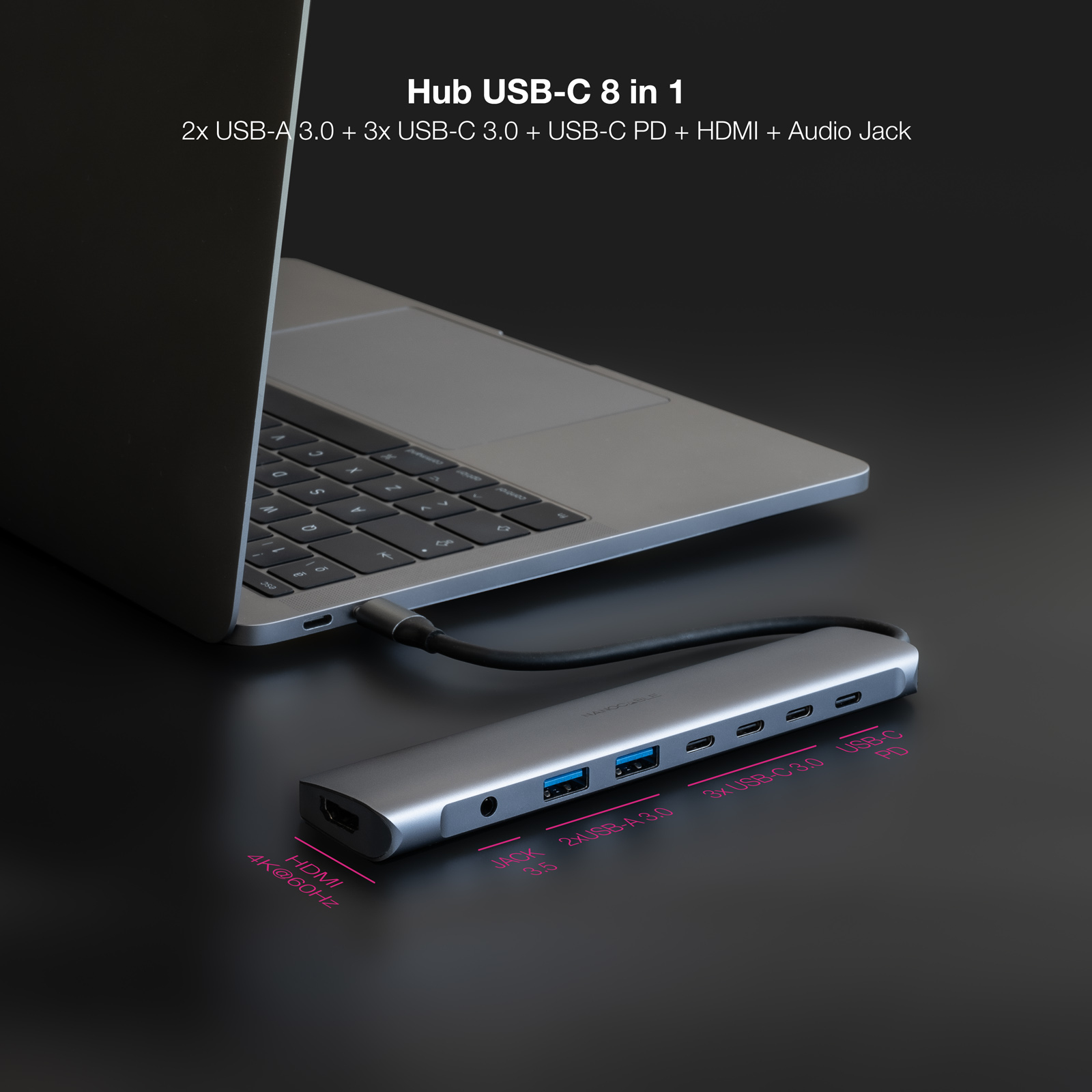 Nanocable - Hub Nanocable USB-C 2xUSB-A+3xUSB-C+USB-C CARGA+HDMI+AUDIO
