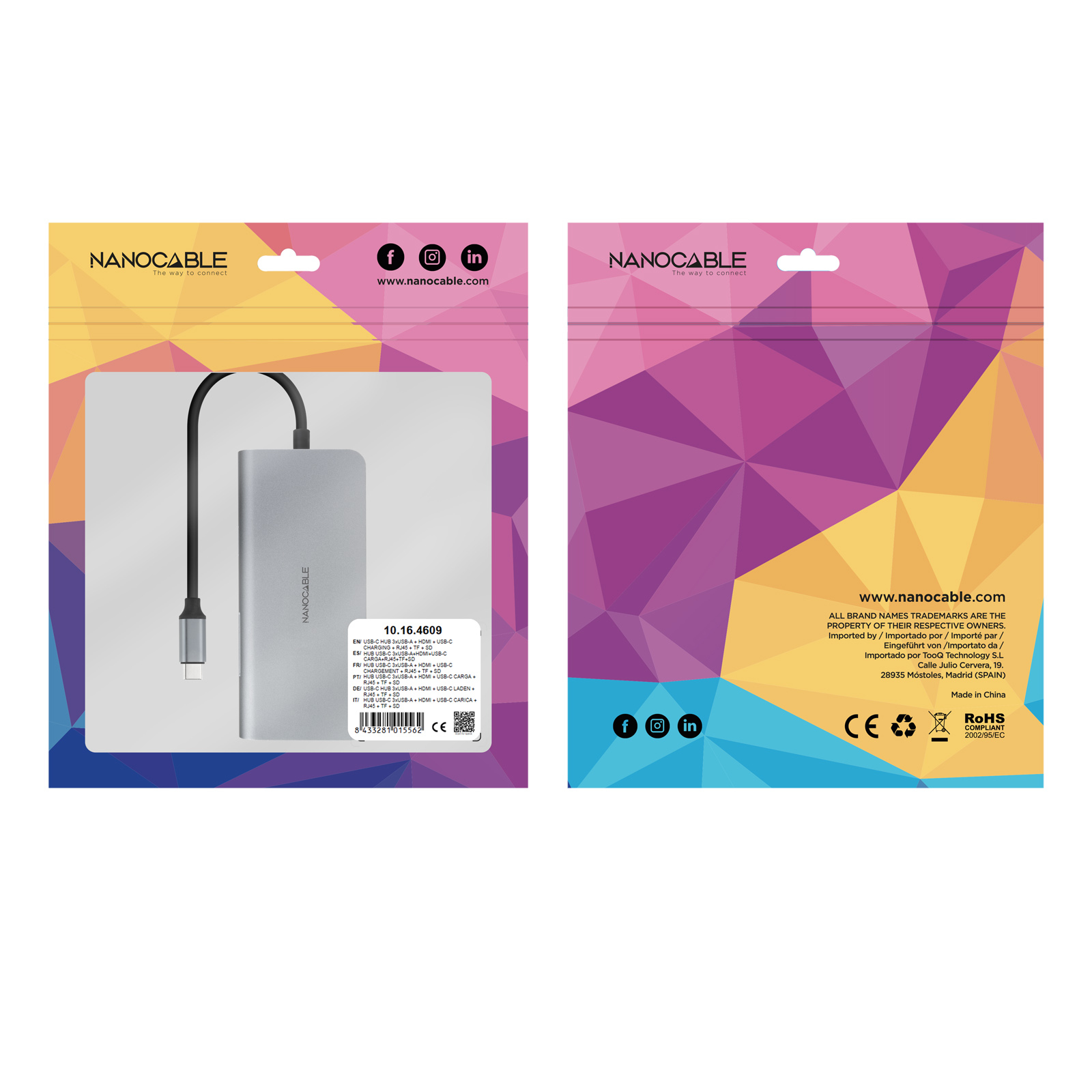 Nanocable - Hub Nanocable USB-C 3xUSB-A+HDMI+USB-C CARGA+RJ45+TF+SD