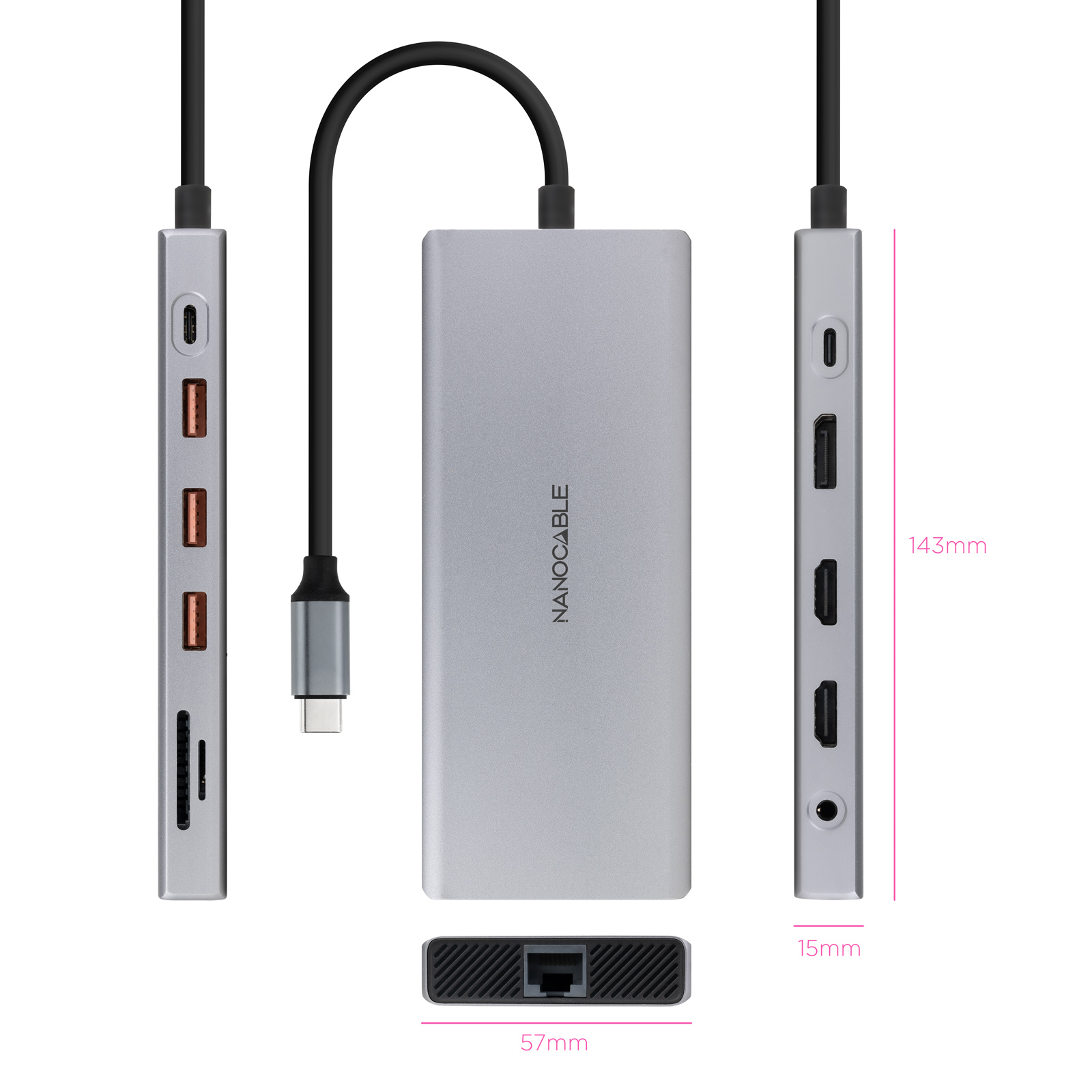 Nanocable - Hub Nanocable USB-C 3xUSB-A+USB-C/CARG+2xHDMI+DP+RJ45+TF+SD+AUD