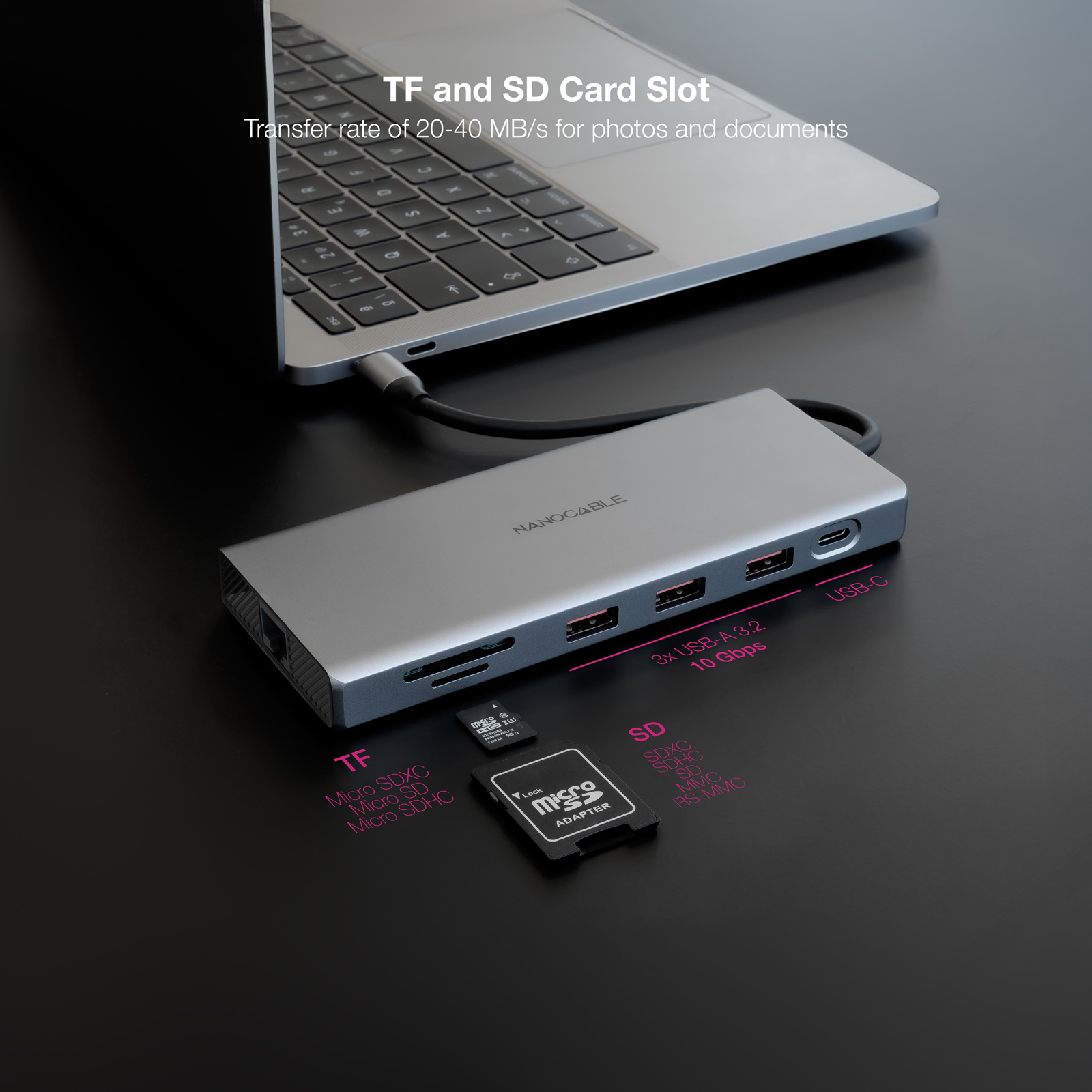 Nanocable - Hub Nanocable USB-C 3xUSB-A+USB-C/CARG+2xHDMI+DP+RJ45+TF+SD+AUD