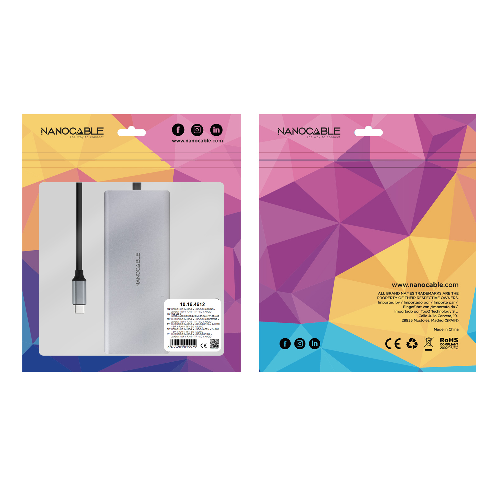 Nanocable - Hub Nanocable USB-C 3xUSB-A+USB-C/CARG+2xHDMI+DP+RJ45+TF+SD+AUD