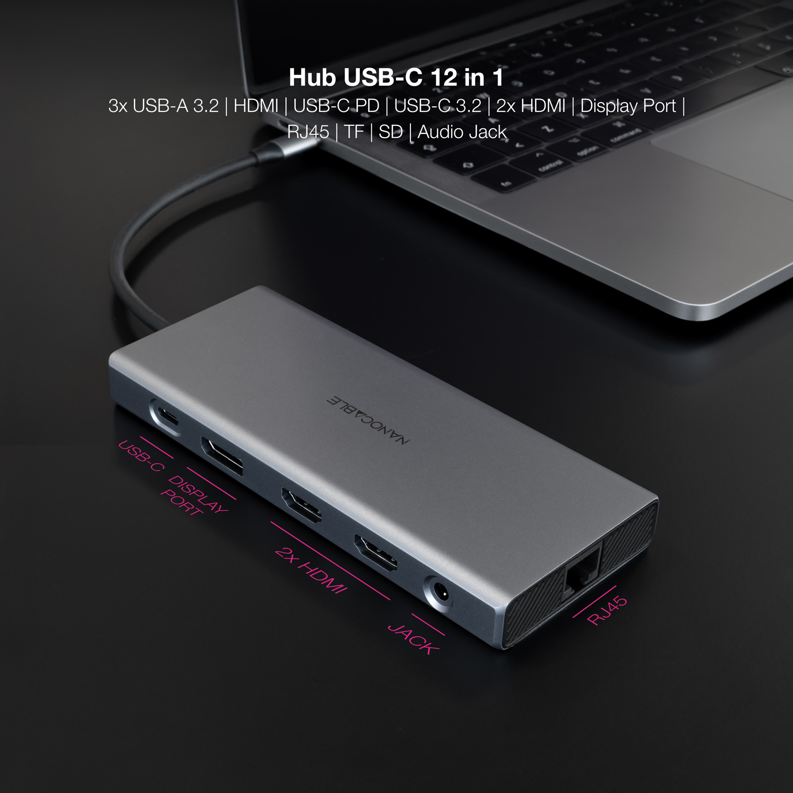 Nanocable - Hub Nanocable USB-C 3xUSB-A+USB-C/CARG+2xHDMI+DP+RJ45+TF+SD+AUD