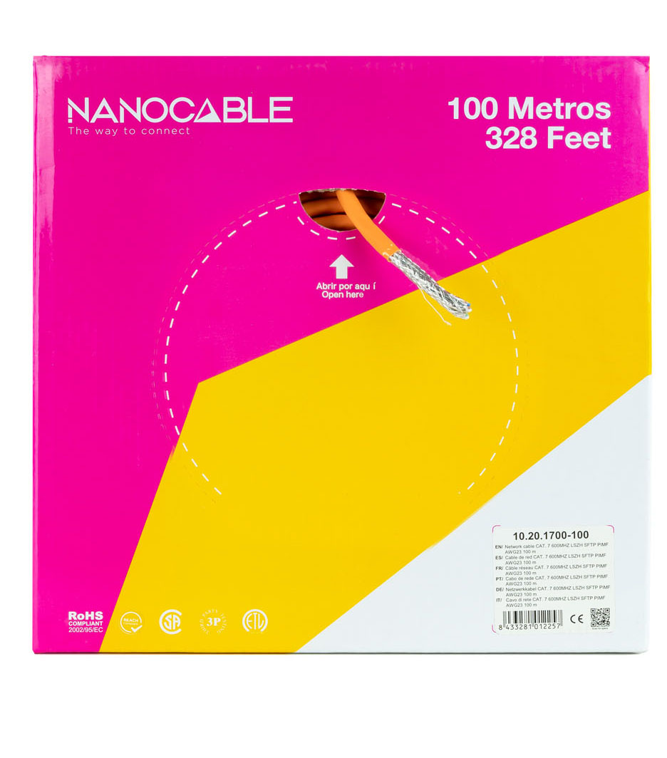Nanocable - Bobine de Rede Nanocable RJ45 LSZH CAT.7 600MHZ SFTP AWG26 100 M Laranja