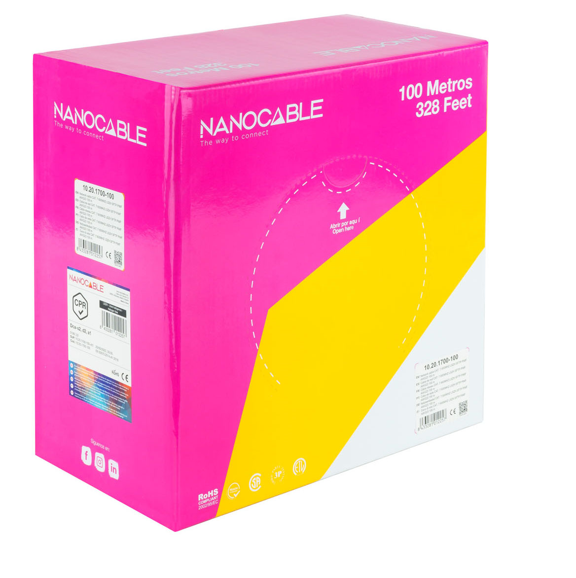 Nanocable - Bobine de Rede Nanocable RJ45 LSZH CAT.7 600MHZ SFTP AWG26 100 M Laranja