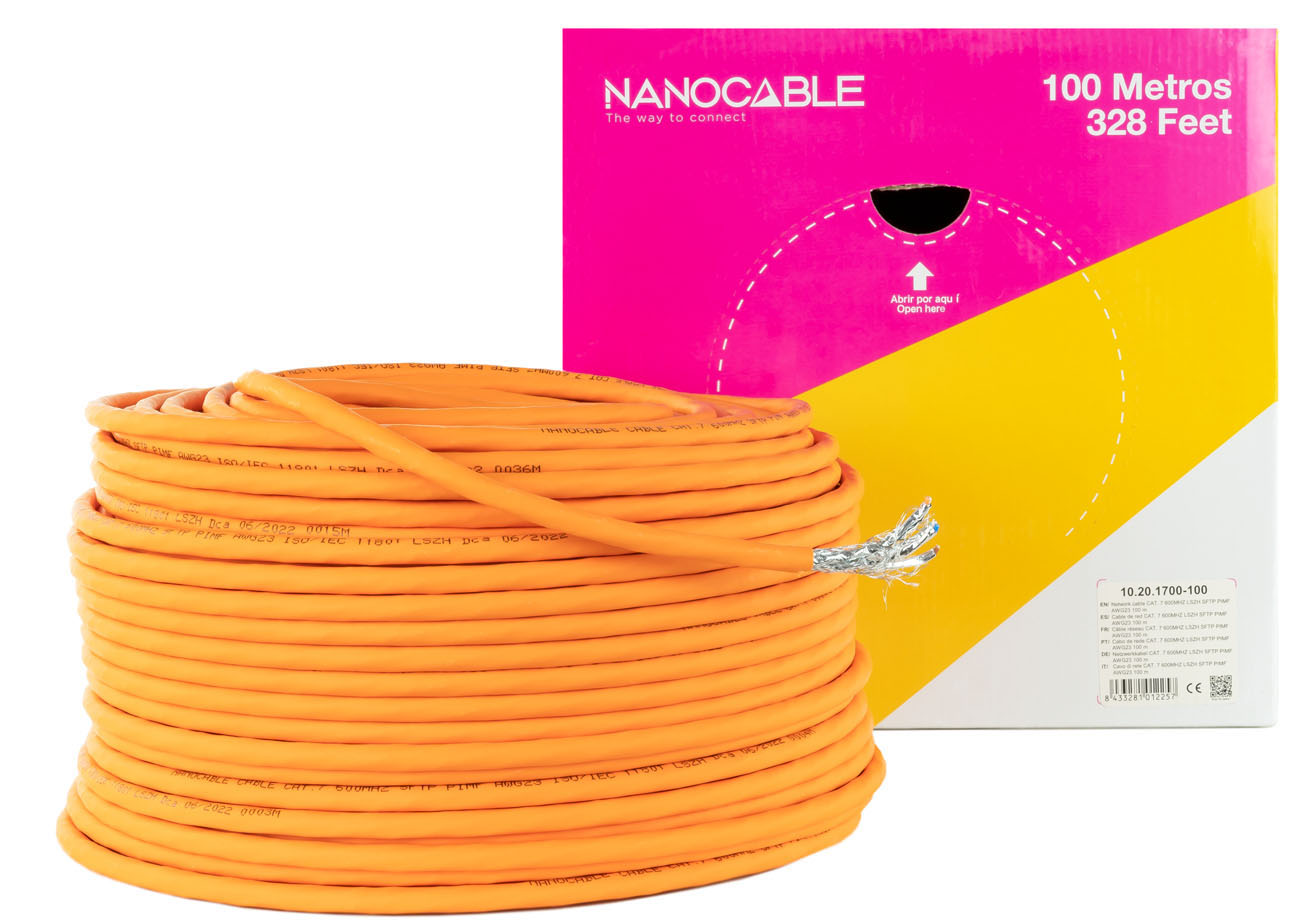 Picture of Picture of Bobine de Rede Nanocable RJ45 LSZH CAT.7 600MHZ SFTP AWG26 100 M Laranja