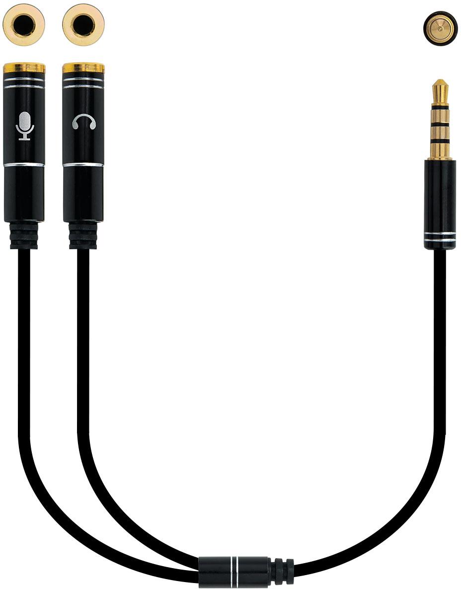 Picture of Picture of Cabo de Divisão Áudio Nanocable Jack 3,5/M 4 PINOS 2x Jack 3,5/H 3 PINOS 30 CM Preto